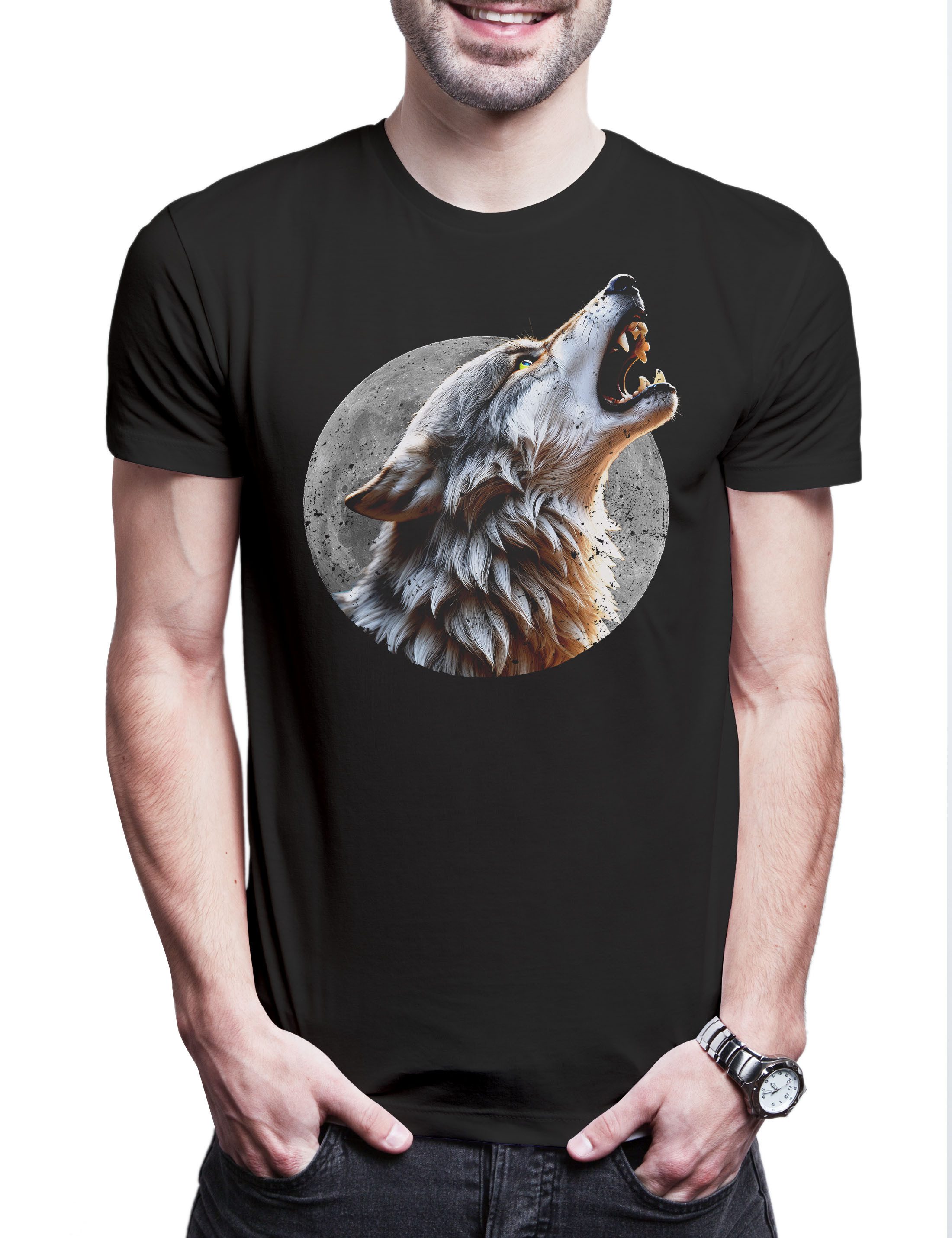 Print-Shirt Wolf Full Moon Herren T-Shirt Mond Wölfe Werwolf Wolves Werewolf