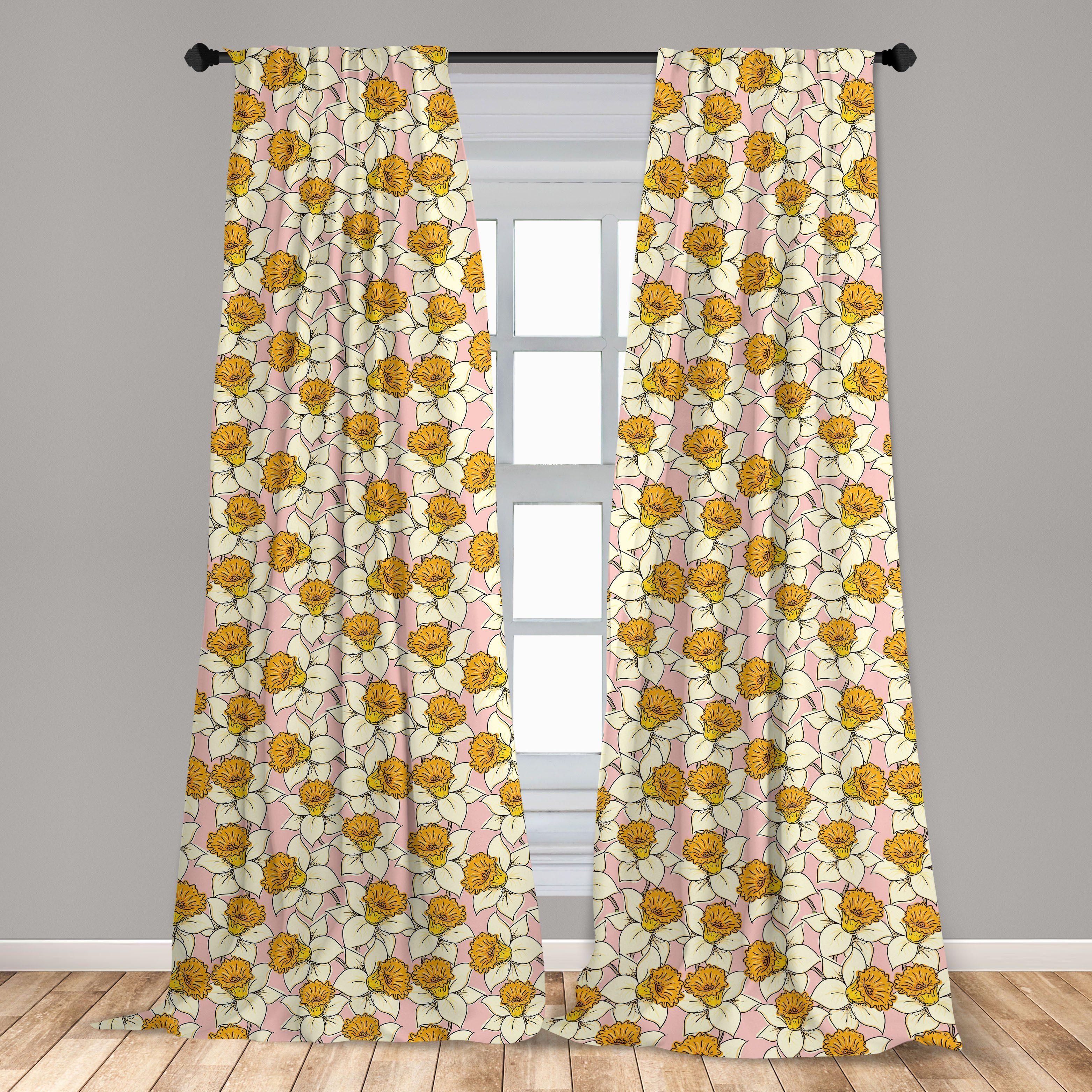 Gardine Vorhang für Wohnzimmer Flourish Schlafzimmer Dekor, Gelbe Abakuhaus, Natur Blume Microfaser