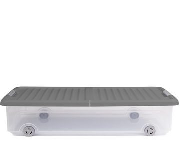 ONDIS24 Aufbewahrungsbox Unterbettbox Rollerbox 35 W aus Kunststoff (4er Set), Volumen ca. 35 Liter, Maße ca. 74 x 37 x 17 (H) cm, transparent-grau