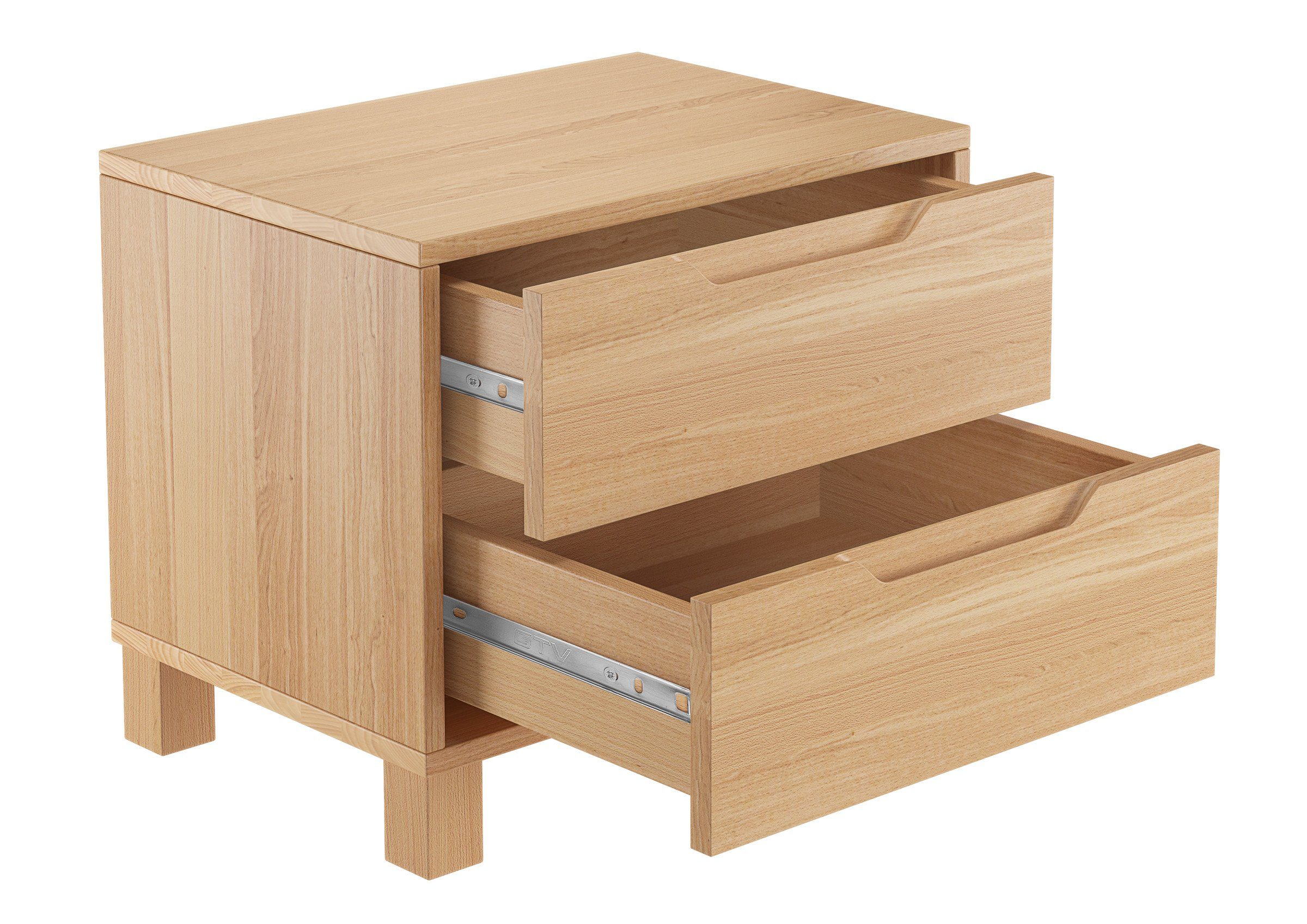 ERST-HOLZ Nachtkommode Nachttisch Buche Kubus-Form Bettkommode Nachtschrank mit Schublade, 90.20-K43 - Nachttisch Buche farblos lackiert- zwei Schubladen