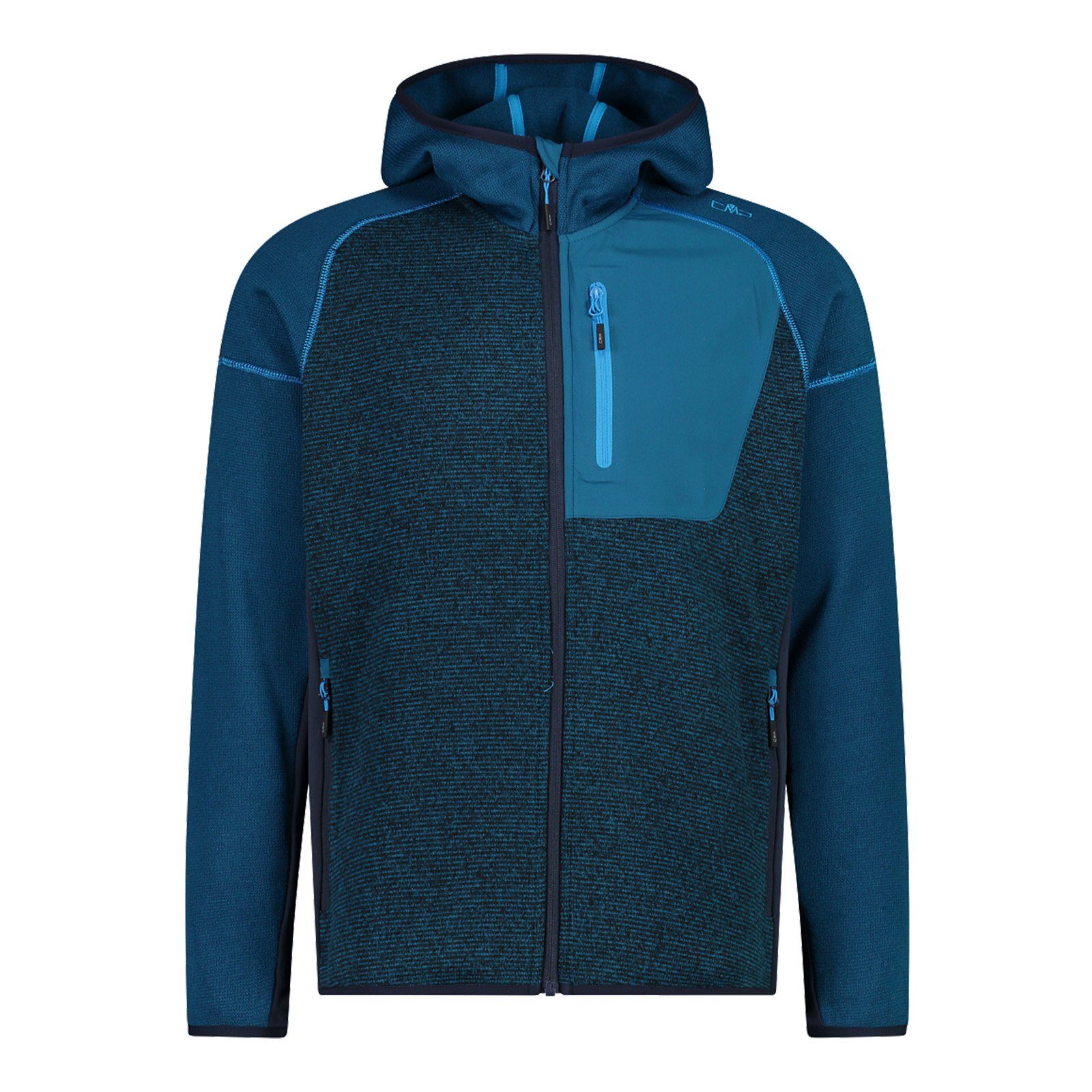 [Im Angebot zum Schnäppchenpreis] CMP Kapuzenfleecejacke Jacquard 39LP Knit-Tech-Gewebe / petrol blue Knit-Tech black aus Kapuzenfleece