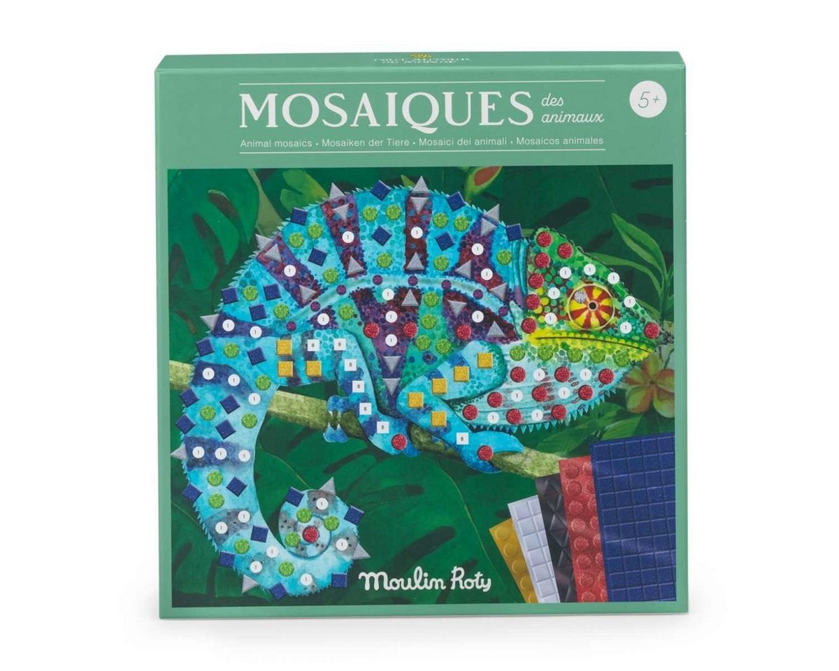 Moulin Roty Kreativset Mosaik Bastelset Tiere mit Glitzersteinen, Kreativset ab 5 Jahre