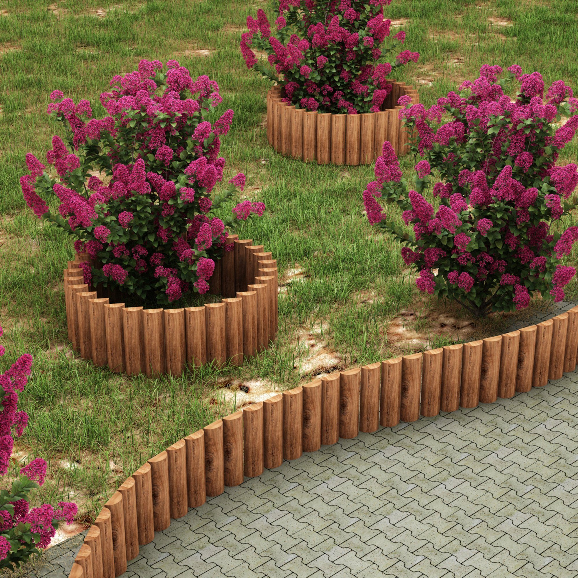 Thumbnail - en.casa Palisade, »Flieden« Beetumrandung abrollbar Kiefernholz 150x30cm