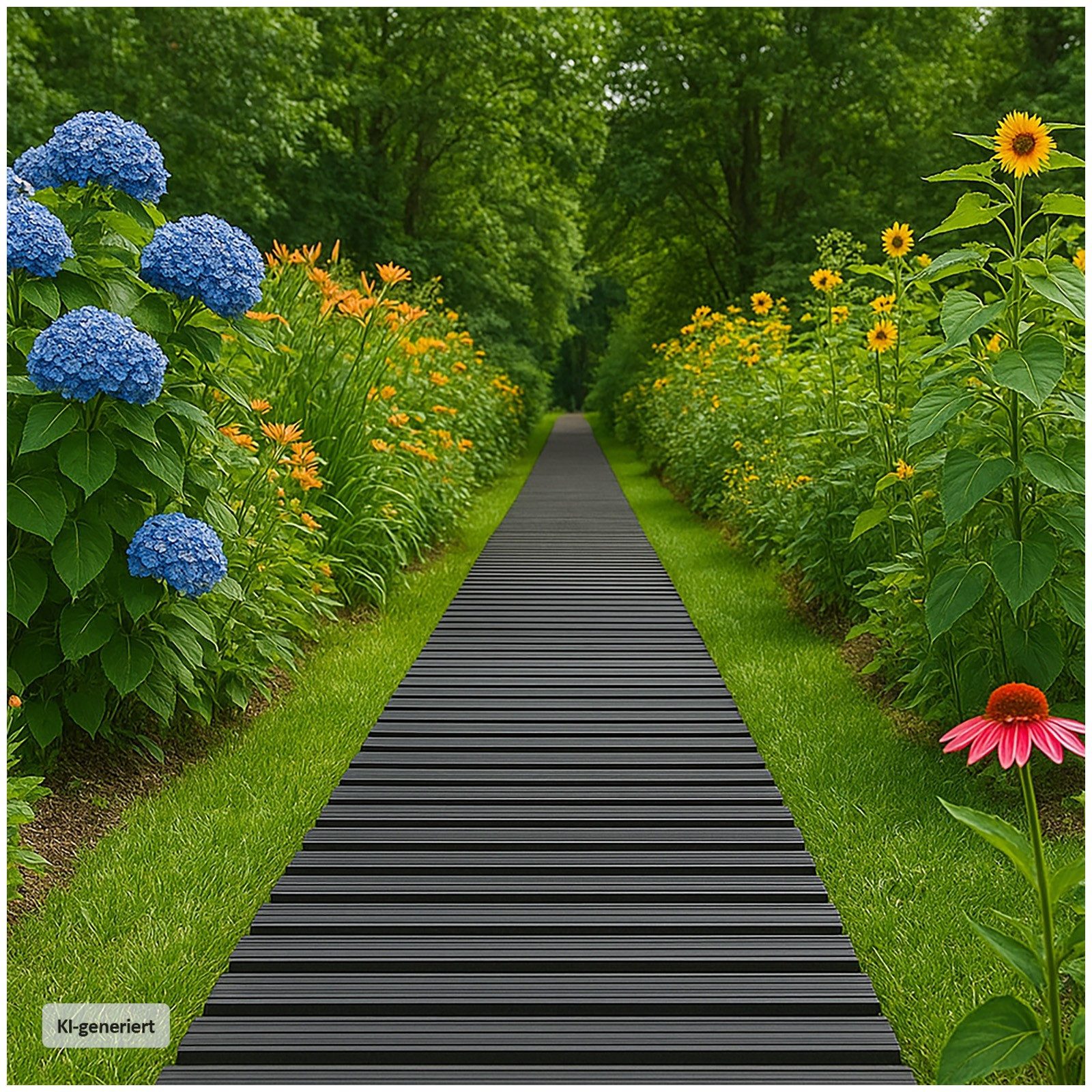 HTI-Living Gartensteg Gartenweg 520 cm Holzbohlenoptik Grau, 30x524 cm, Set, 64-St., 64 Module inkl. Verbindungselementen, Gehweg Rollweg leicht zu verlegen