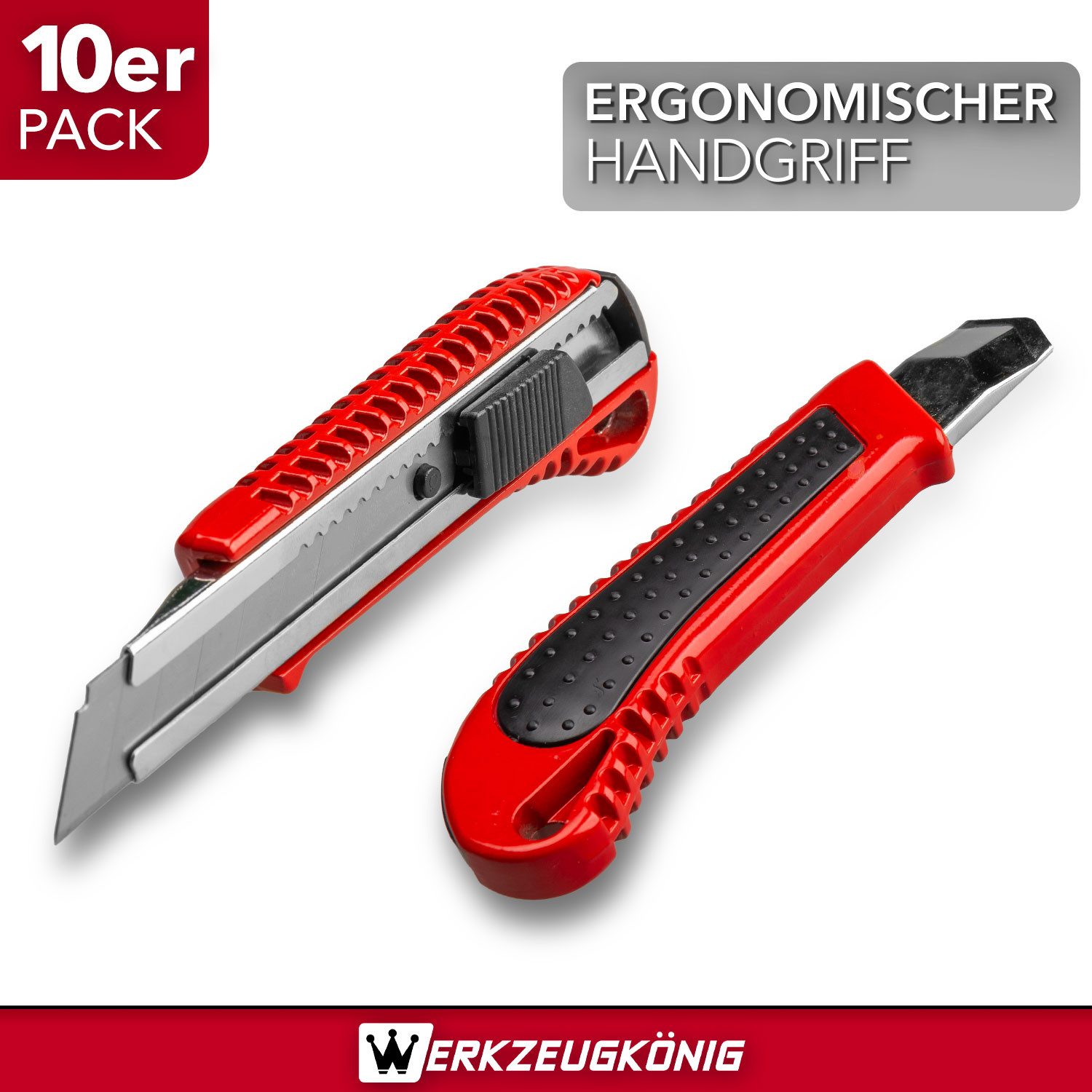 Werkzeugkönig Cuttermesser 5 Stck. 18 mm Aluminium + 50 Ersatzklingen, Klinge: 1,80 cm, (10-tlg), Segmentklingen – Bild 4 von 5