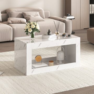 OKWISH Couchtisch Wohnzimmetisch, Beistelltisch, Hochglänzend im Marmoroptik mit Stauraum