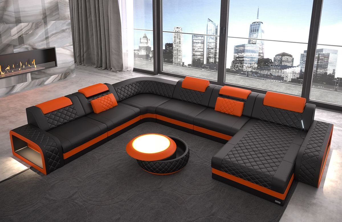 Sofa Dreams Wohnlandschaft Ledercouch Sofa Leder Berlin XXL U Form Ledersofa, Couch, mit LED, wahlweise mit Bettfunktion als Schlafsofa, Designersofa
