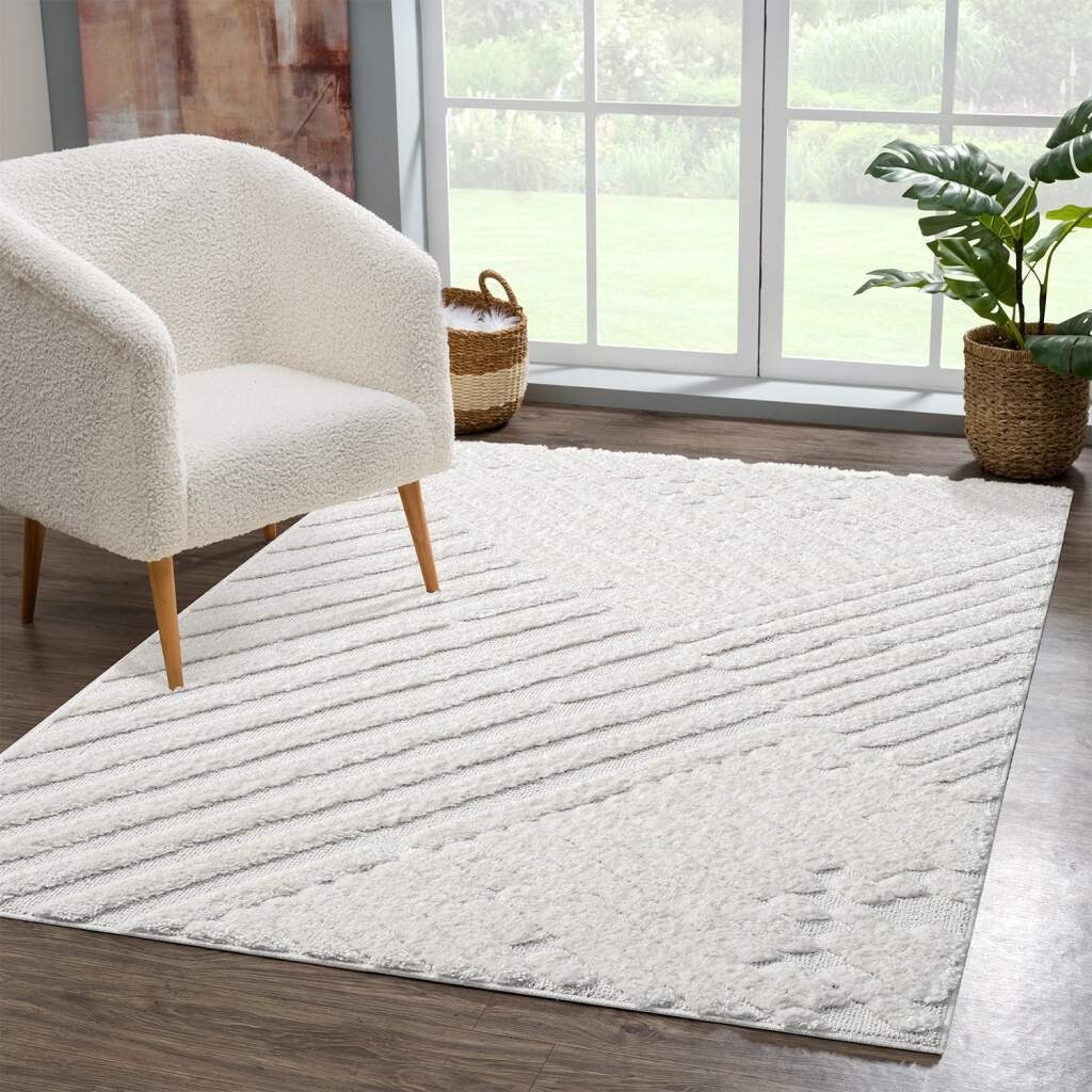 Hochflor-Teppich FOCUS749, Carpet City, rechteckig, Höhe: 20 mm, Boho-Teppich, Hochtief-Muster/ 3D-Effekt, für Wohnzimmer, Schlafzimmer