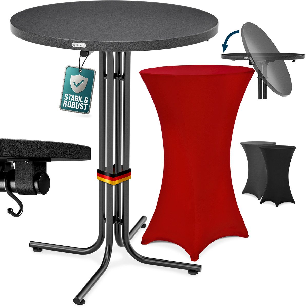 Casaria Stehtisch, Klappbar mit Husse Rot 70cm Outdoor Hochtisch Rund Partytisch Set