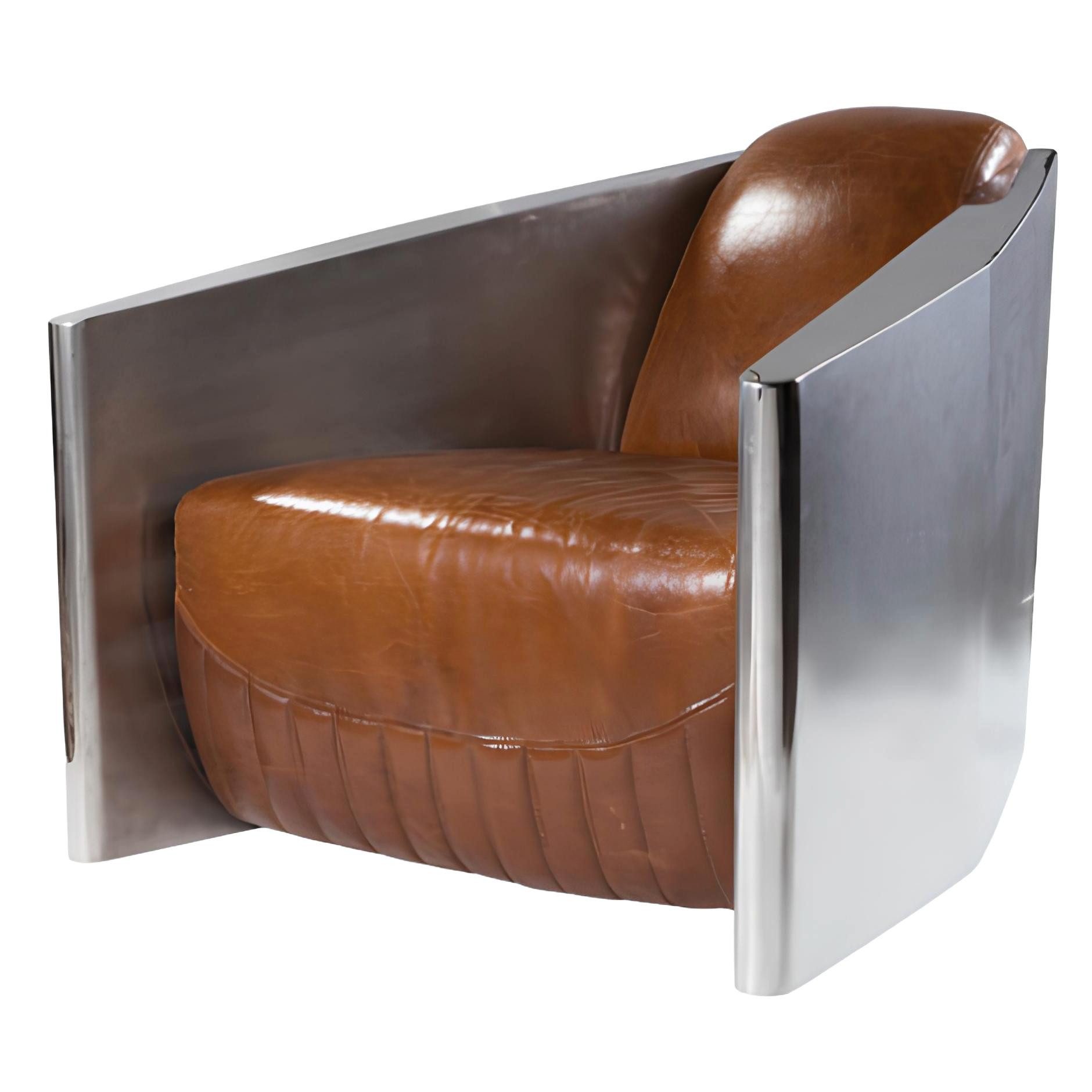 Xlmoebel Кресла Neuer Aluminium Clubsessel im Retro-Design aus braunem Echtleder (1-St., Кресла), Hergestellt in Europa