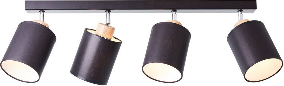 Brilliant Deckenleuchte Vonnie, Lampe, Vonnie Spotbalken 4flg schwarz/ holzfarbend, Metall/Holz/Textil
