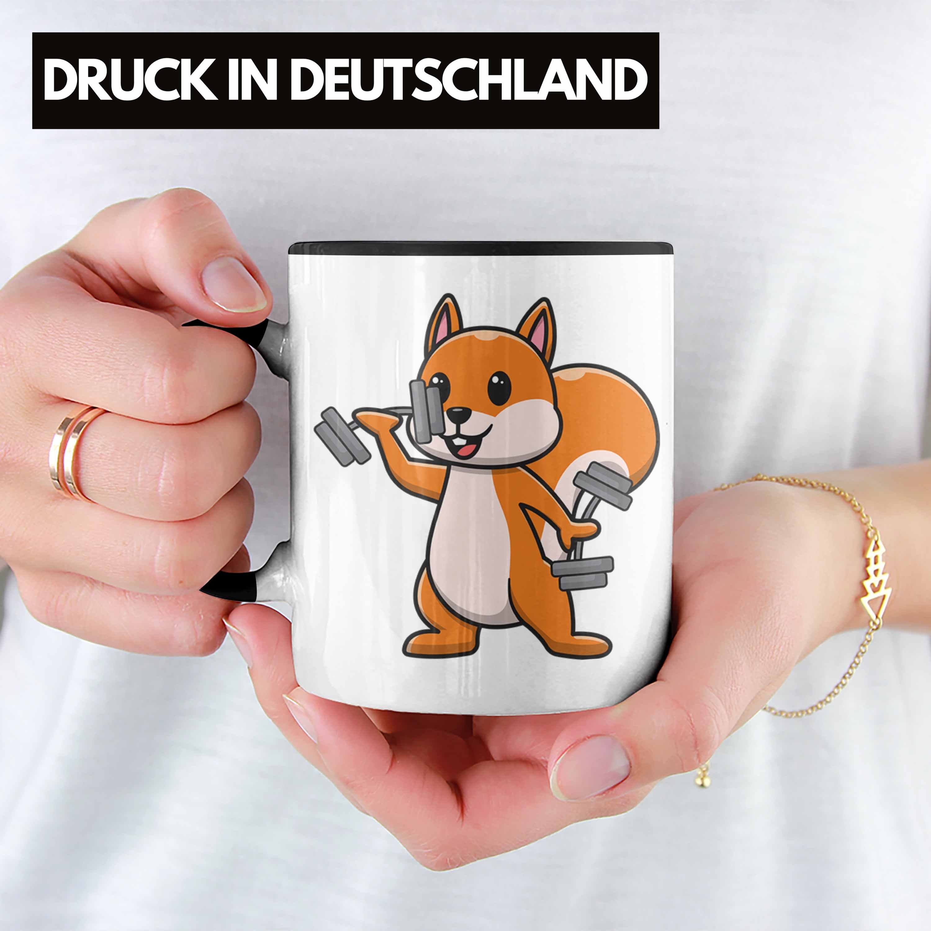 Trendation Tasse Lustige Lustig Schwarz Geschenkidee Gym Eichhörnchen - Trendation für Tasse Liebhaber Geschenk Eichhörnchen Grafik Tasse