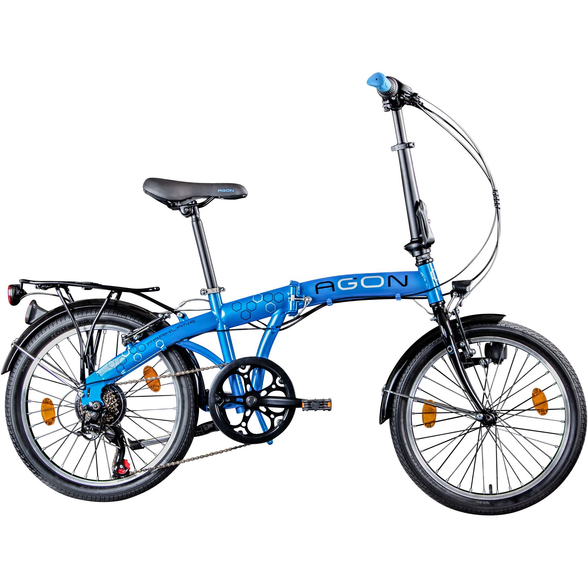 agon® Faltrad Parklane, 6 Gang Shimano Tourney Schaltwerk, Kettenschaltung, 20 Zoll Klapprad 150 - 185 cm mit StVZO Licht Faltrad City Urban Bike