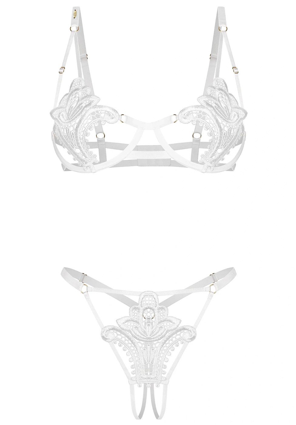 Obsessive Set: Bügel-BH Luise Sublim Bügel-BH und offener String mit Stickerei - weiß (2-tlg) Bügel-BH, String mit offener Schrittpartie – Bild 5 von 5