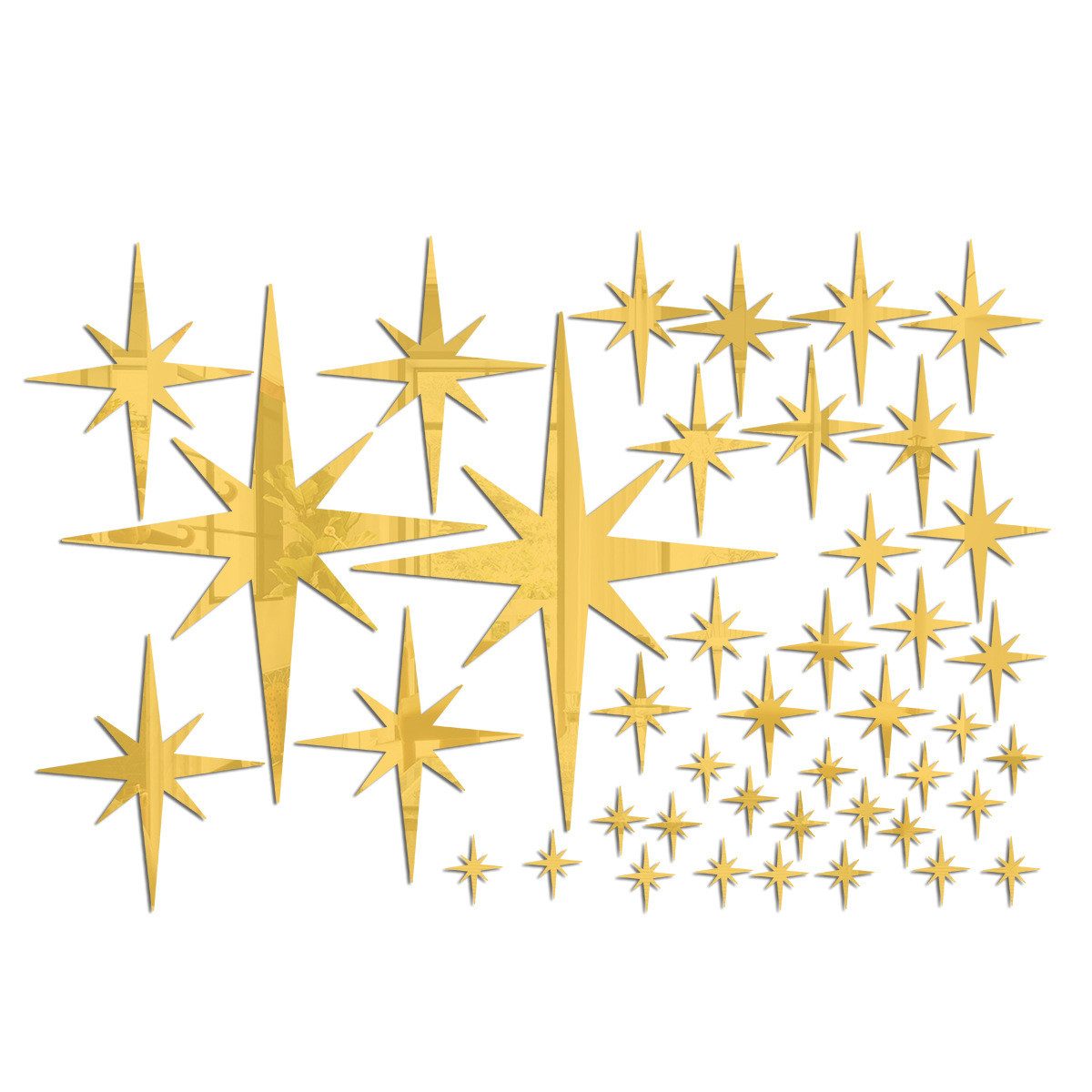 Diwzbyn Wandsticker 42 StückWandaufkleber „Sterne“ in Spiegeloptik – 4D-Acryl-Wandsticker, Leuchtende Sterne Wanddeko für Mädchenzimmer, ablösbar