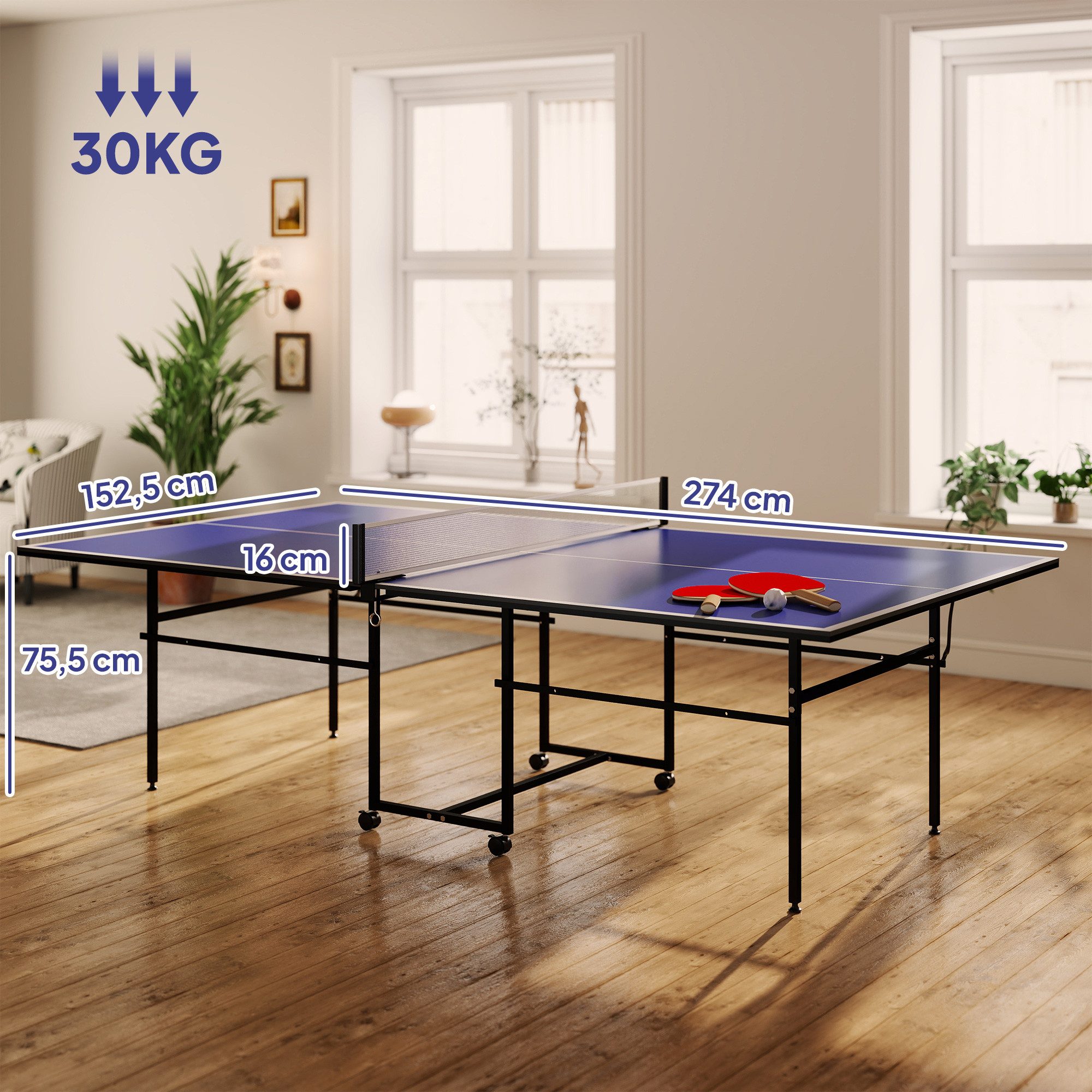 SPORTNOW Tischtennisplatte mit 2 Tischtennisschlägern, 3 Bällen (Tischtennisspiel-Set, 1-tlg., Tischtennistisch), Das Netz ist im Lieferumfang enthalten