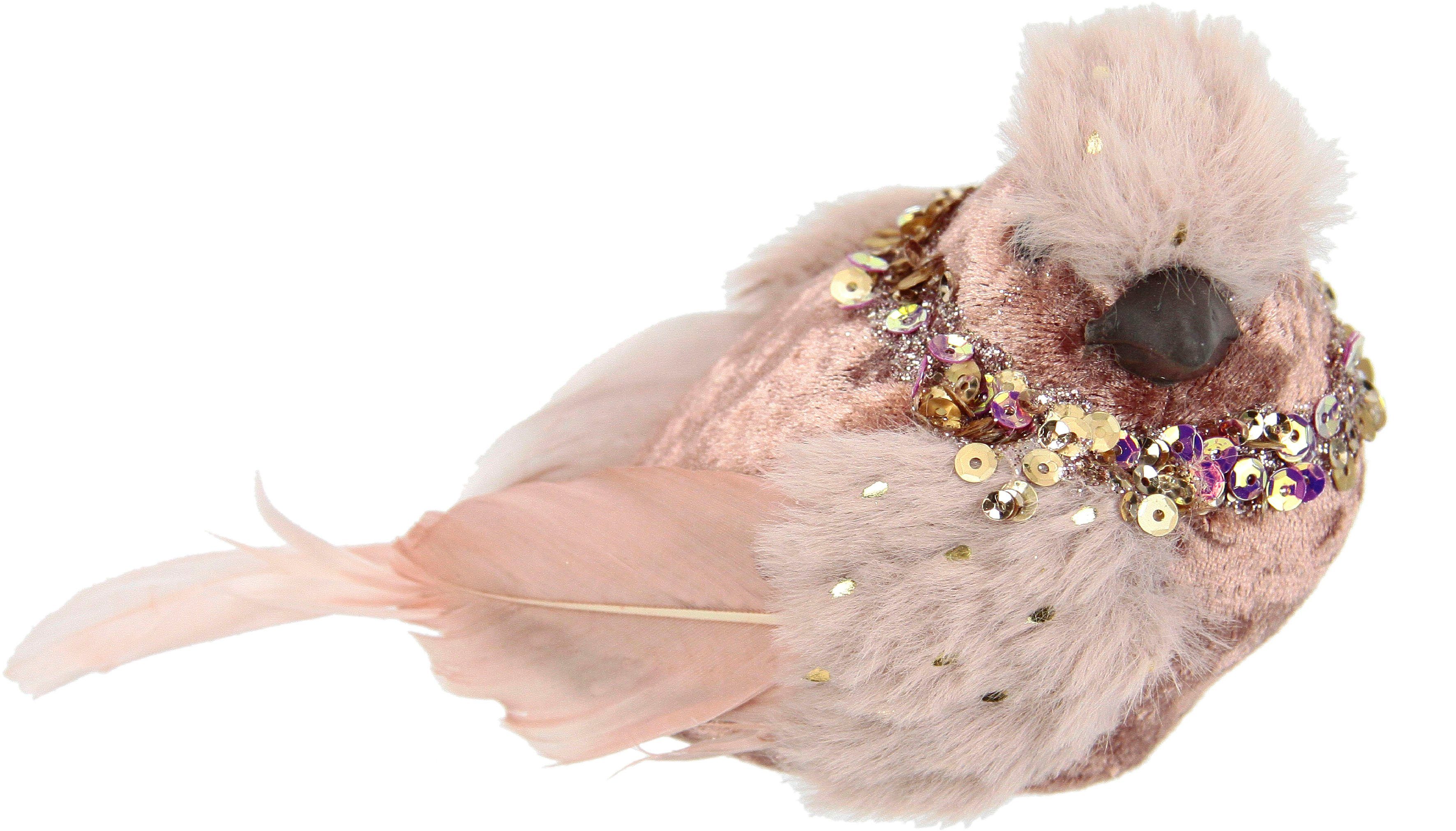 I.GE.A. Dekofigur Vogel, Aus Plüsch, mit Glamour-Pailletten, Dekovogel,  Ideale Dekoration für die Winterzeit, Party oder