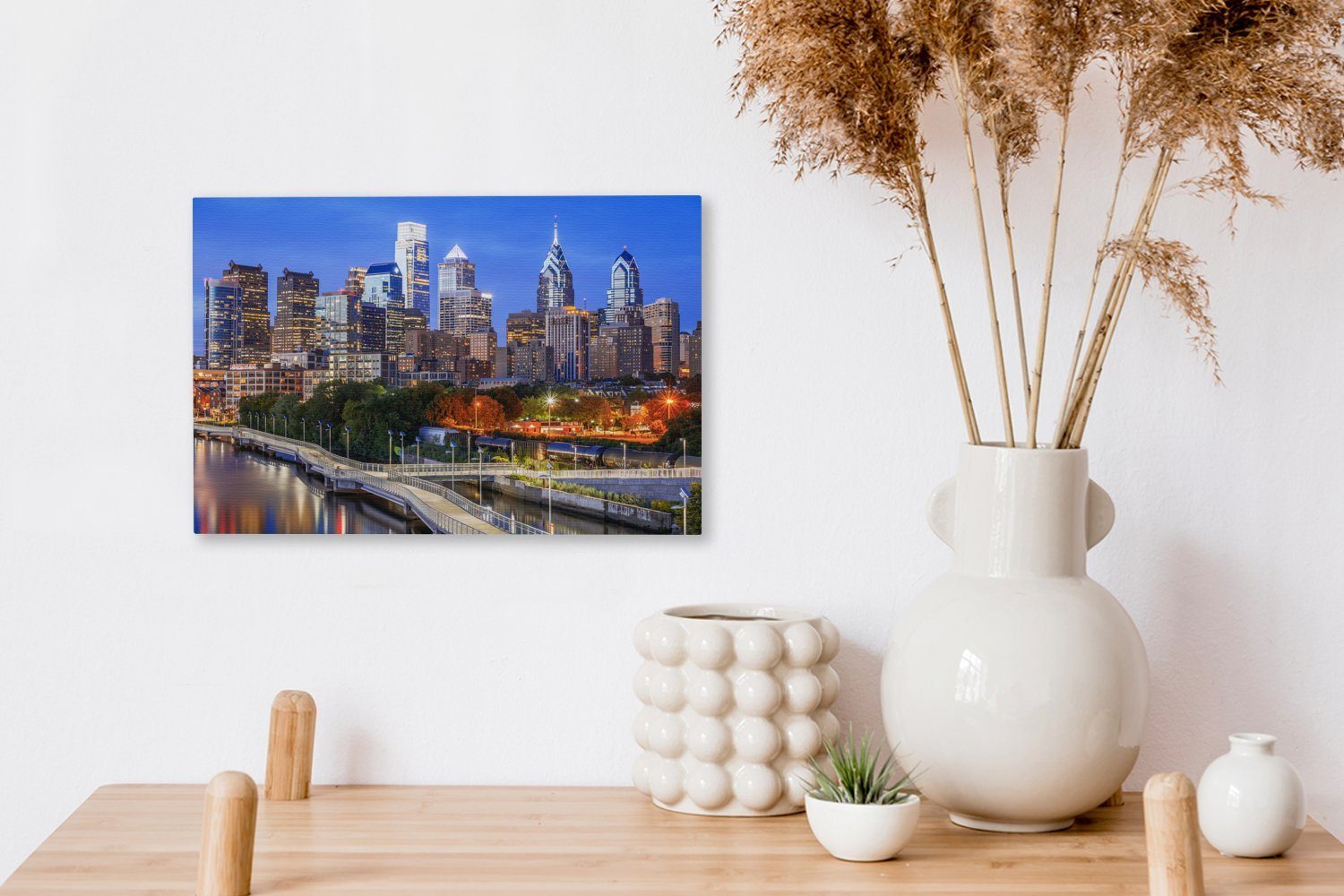 OneMillionCanvasses® Leinwandbild cm Aufhängefertig, Leinwandbilder, 30x20 - - Wandbild Philadelphia Architektur Licht, Wanddeko, (1 St)