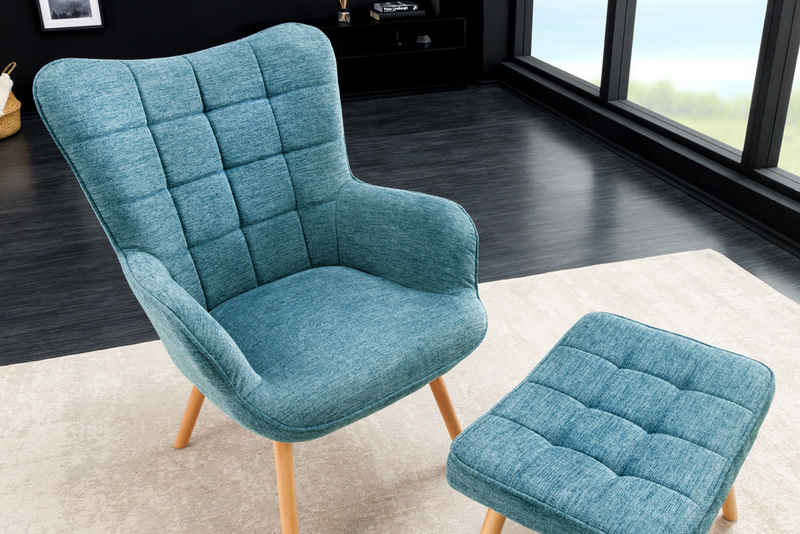 riess-ambiente Sessel SCANDINAVIA blau / natur (Einzelartikel, 1-St), Wohnzimmer · Stoff · Massivholz · mit Armlehnen · Scandinavian Design