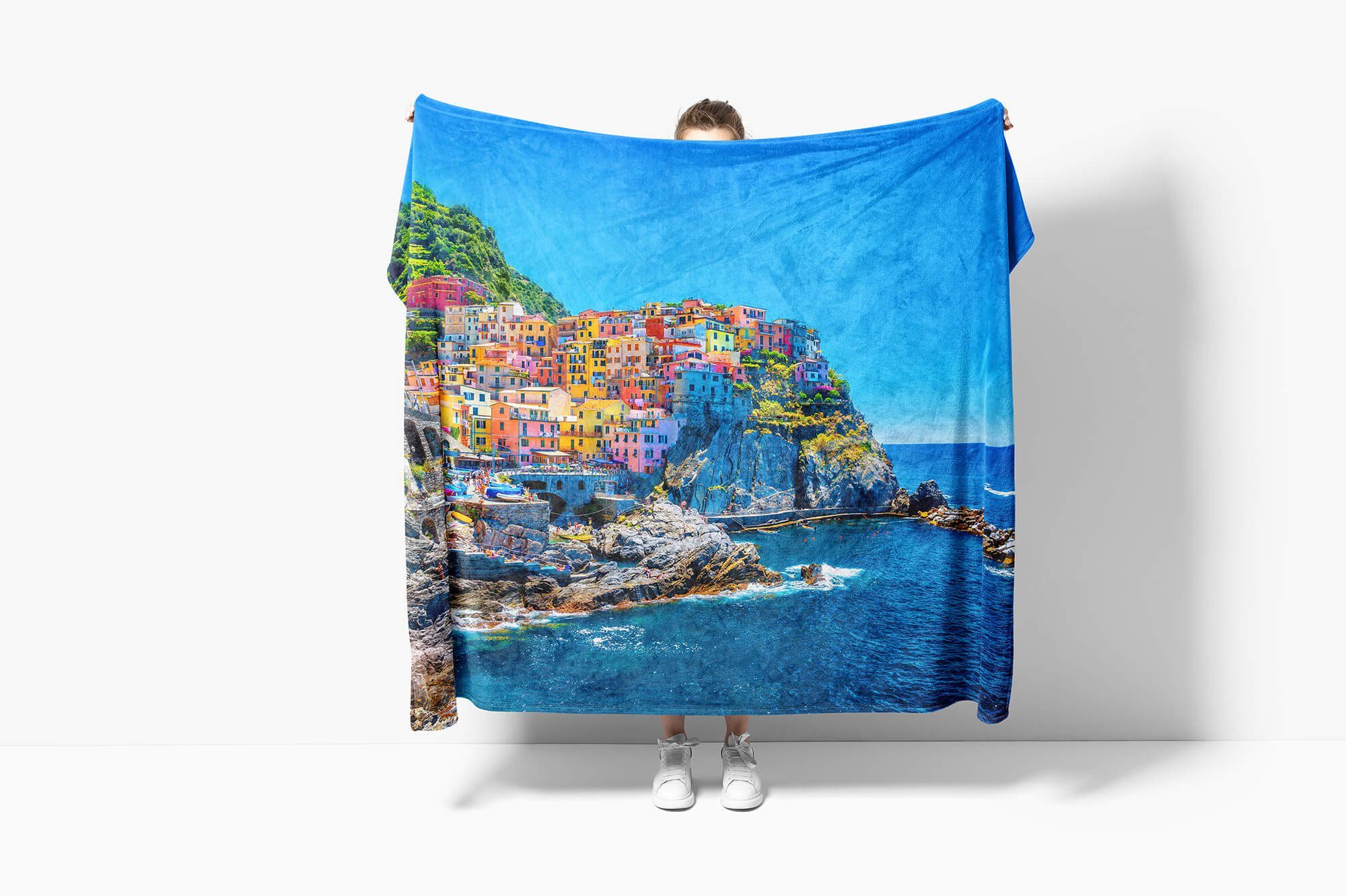 Sinus Art Handtücher M, Kuscheldecke Saunatuch Handtuch Strandhandtuch Handtuch Manarola Italien Baumwolle-Polyester-Mix (1-St), mit Fotomotiv