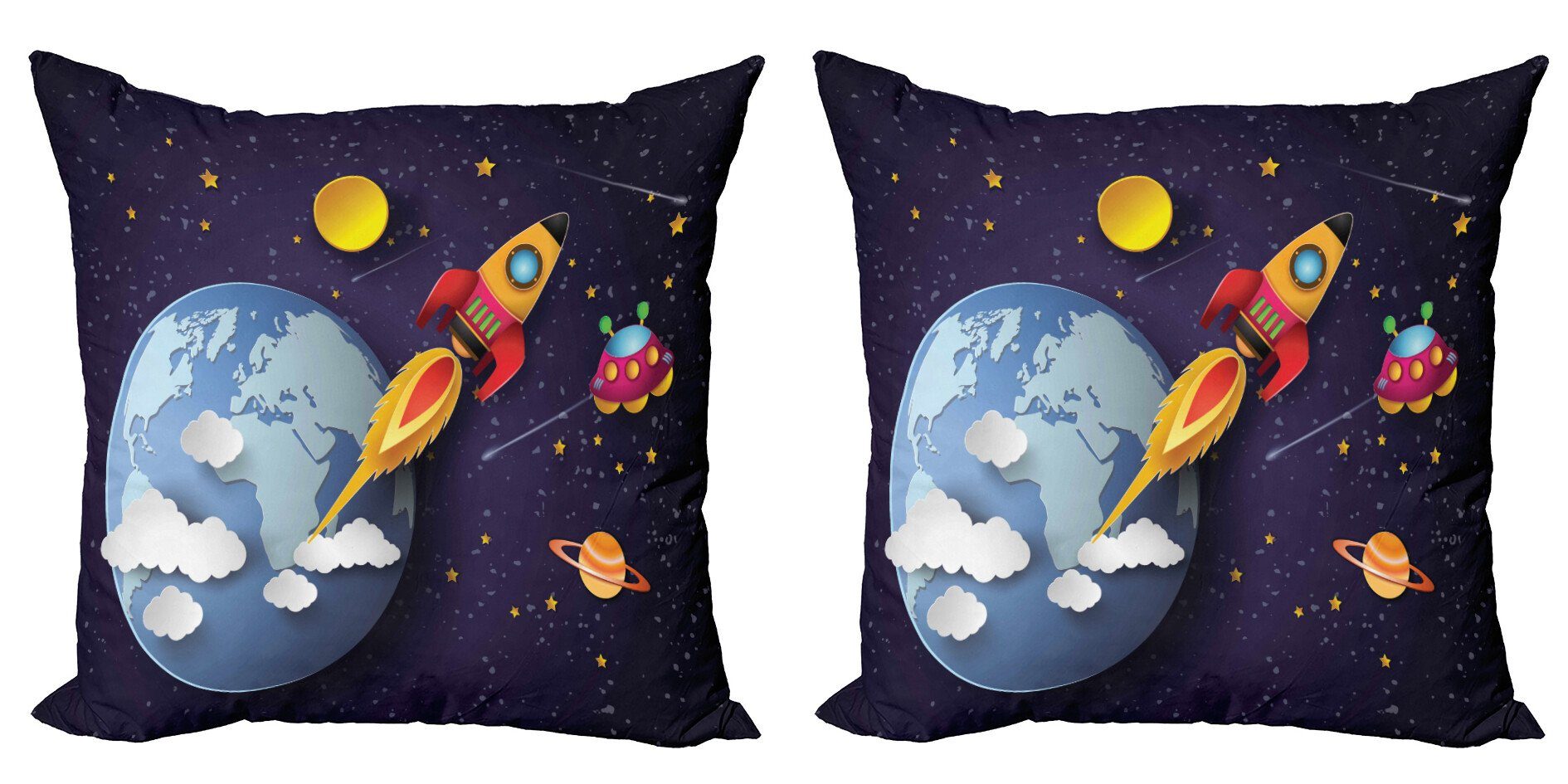 Abakuhaus Подушкиbezüge Modern Accent Doppelseitiger Digitaldruck, (2 Stück), Platz Rakete Erde Sterne UFO