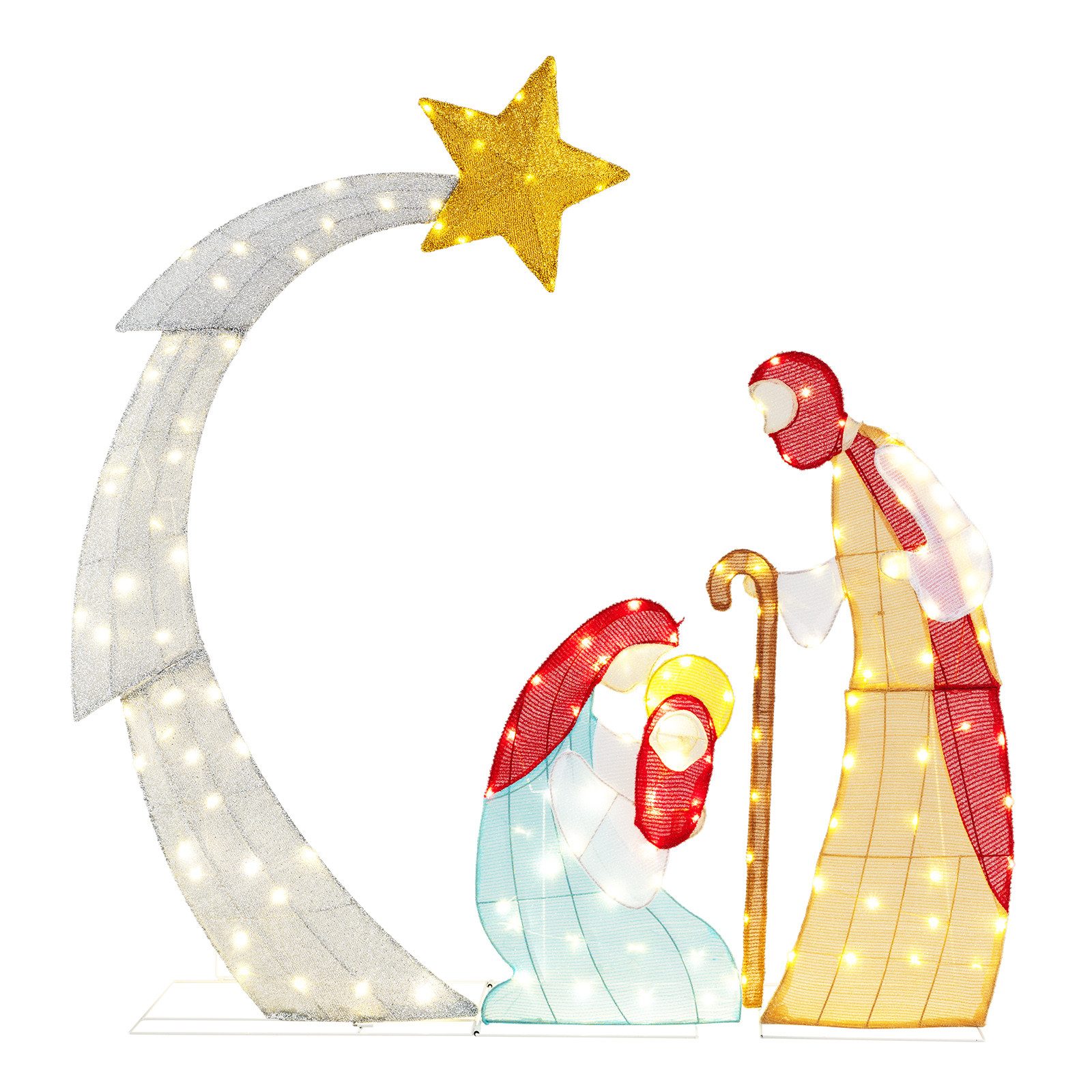 COSTWAY Weihnachtsfigur, 151cm Weihnachtskrippe mit LED, günstig online kaufen