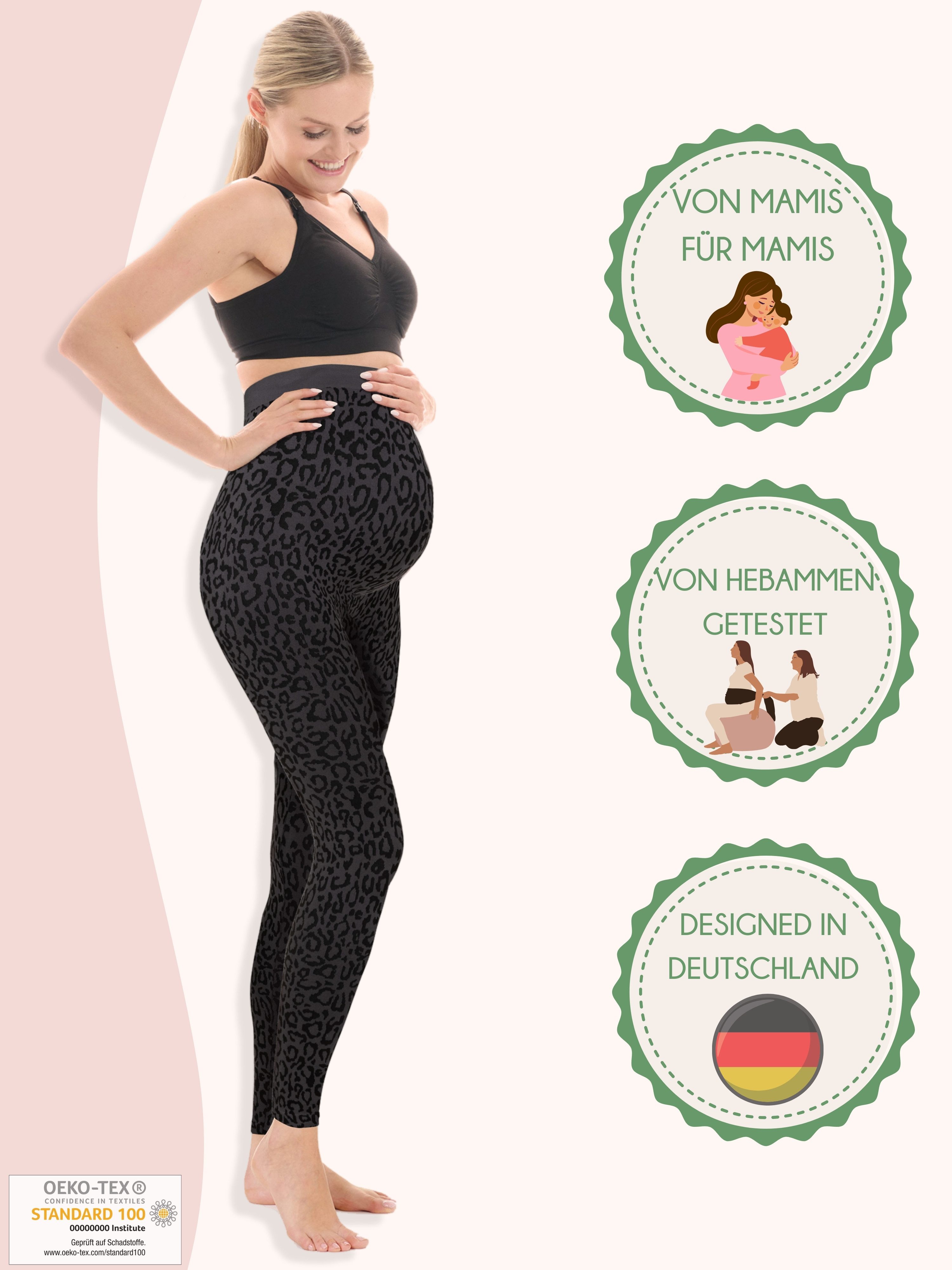 Herzmutter Umstandsleggings Leo Muster - Schwangerschaftsleggings Leopard Dehnbar