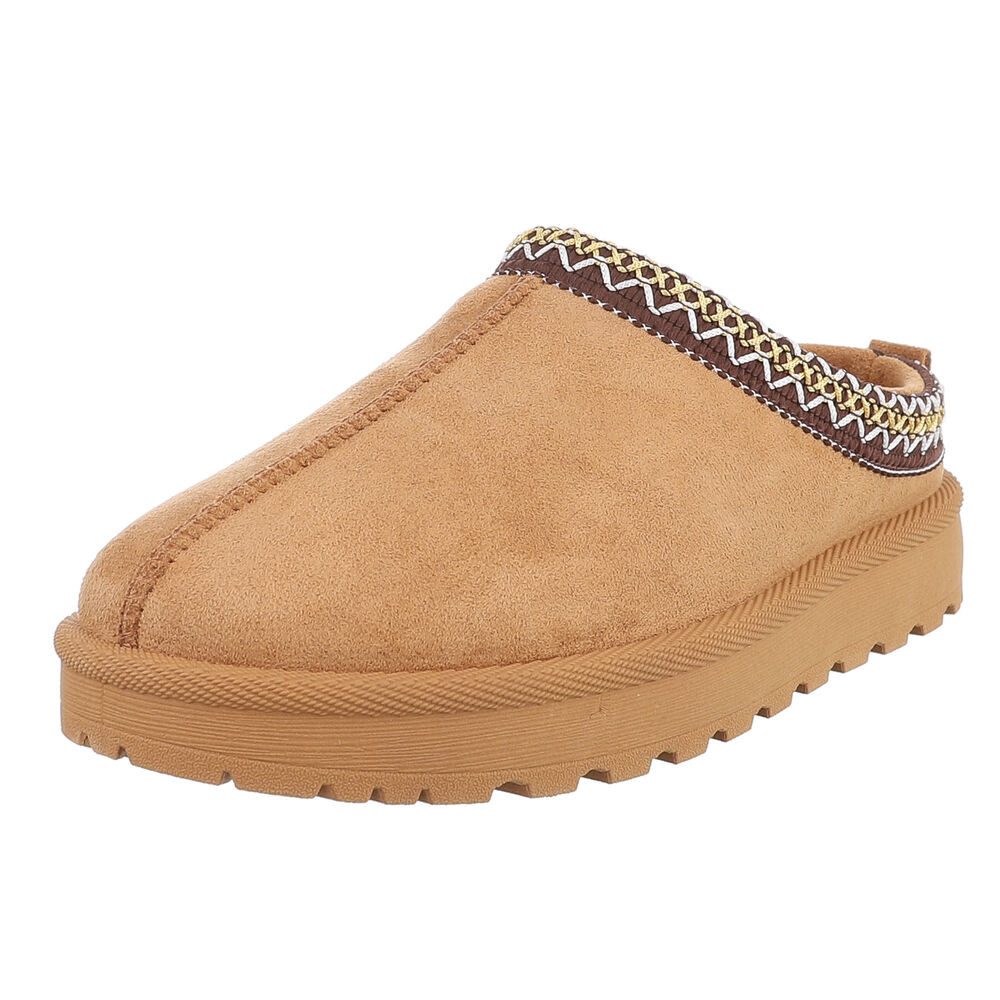 Ital-Design Bequeme Clogs für Damen mit dekorativen Details Snowboots (90457953) Flach Flache Stiefeletten in Camel