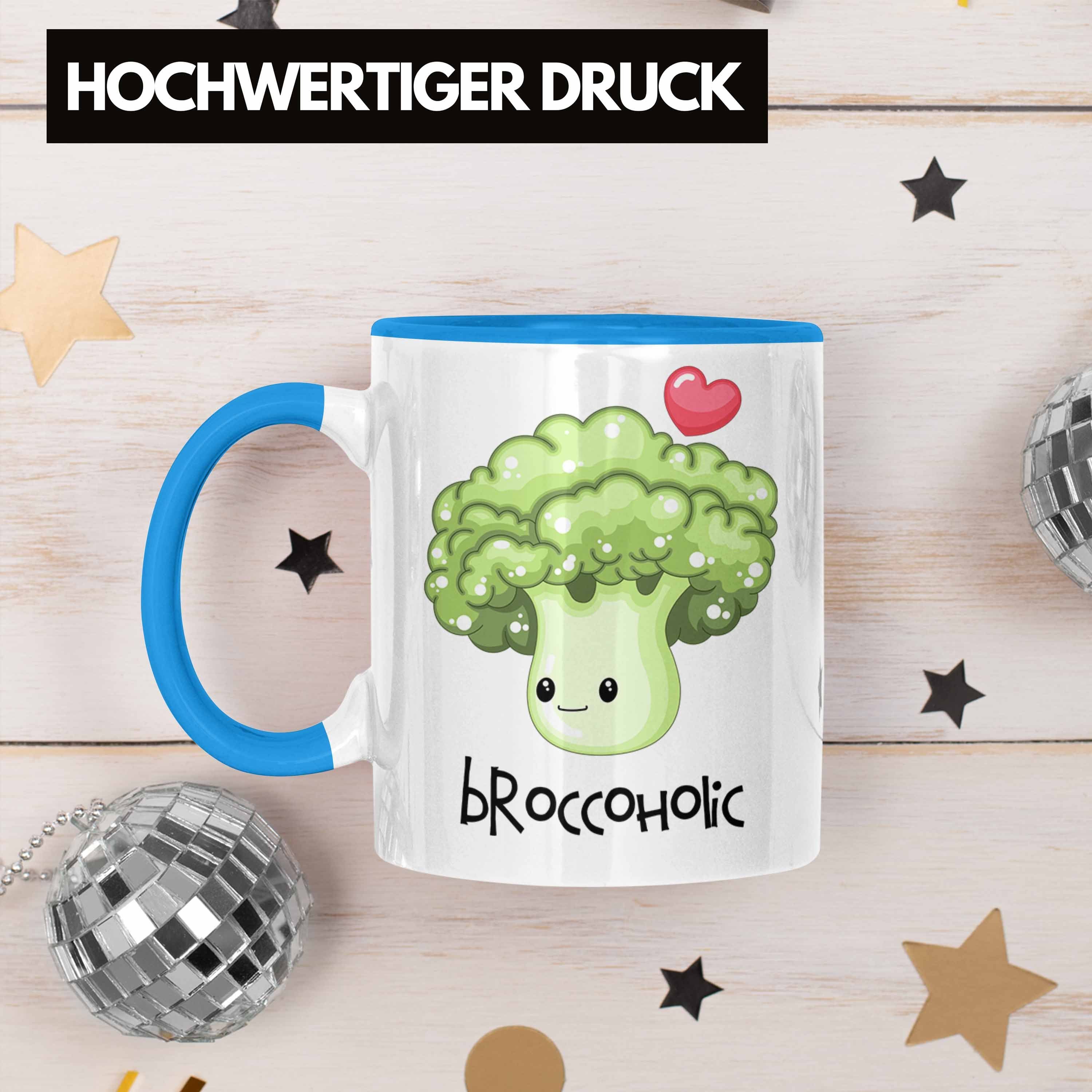 Trendation Broccoli-Tasse Geschenk Gemüseliebh Witziges "Broccoholic" Tasse Lustige für Blau