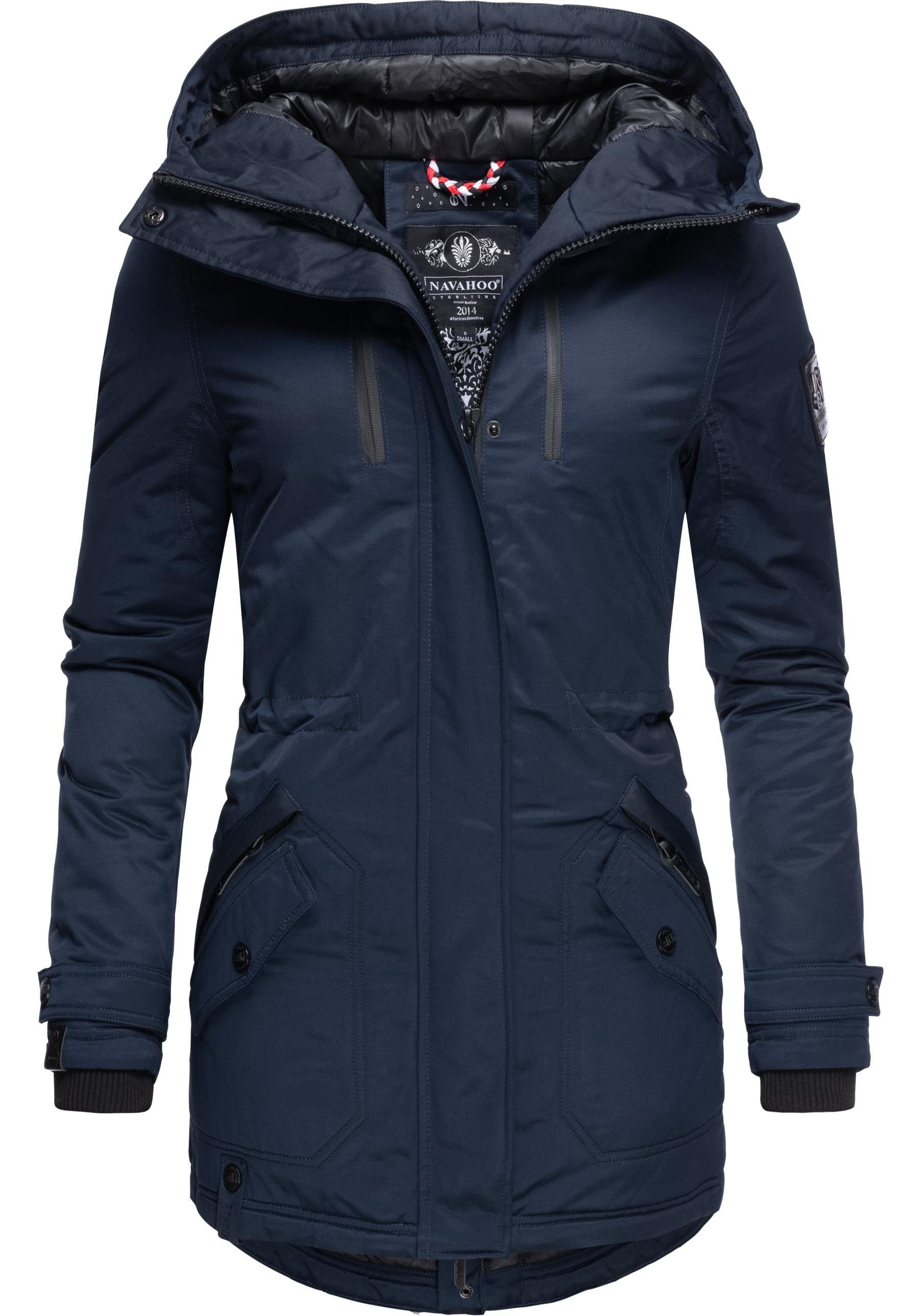 Navahoo Wintermantel Avrille II sportlicher Damen Winter Kurzmantel mit großer Kapuze navy | Mäntel