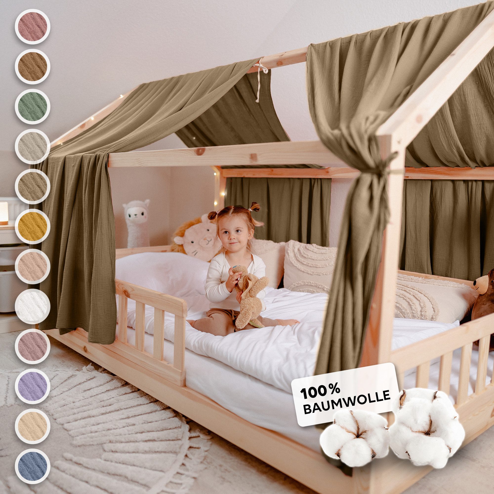 lilimaus Betthimmel Hausbett Himmel 2er-Set aus 100% Musselin - für Kinderbett (1-tlg), Set mit 2 abgestimmten Stoffbahnen - weich & schnell montiert