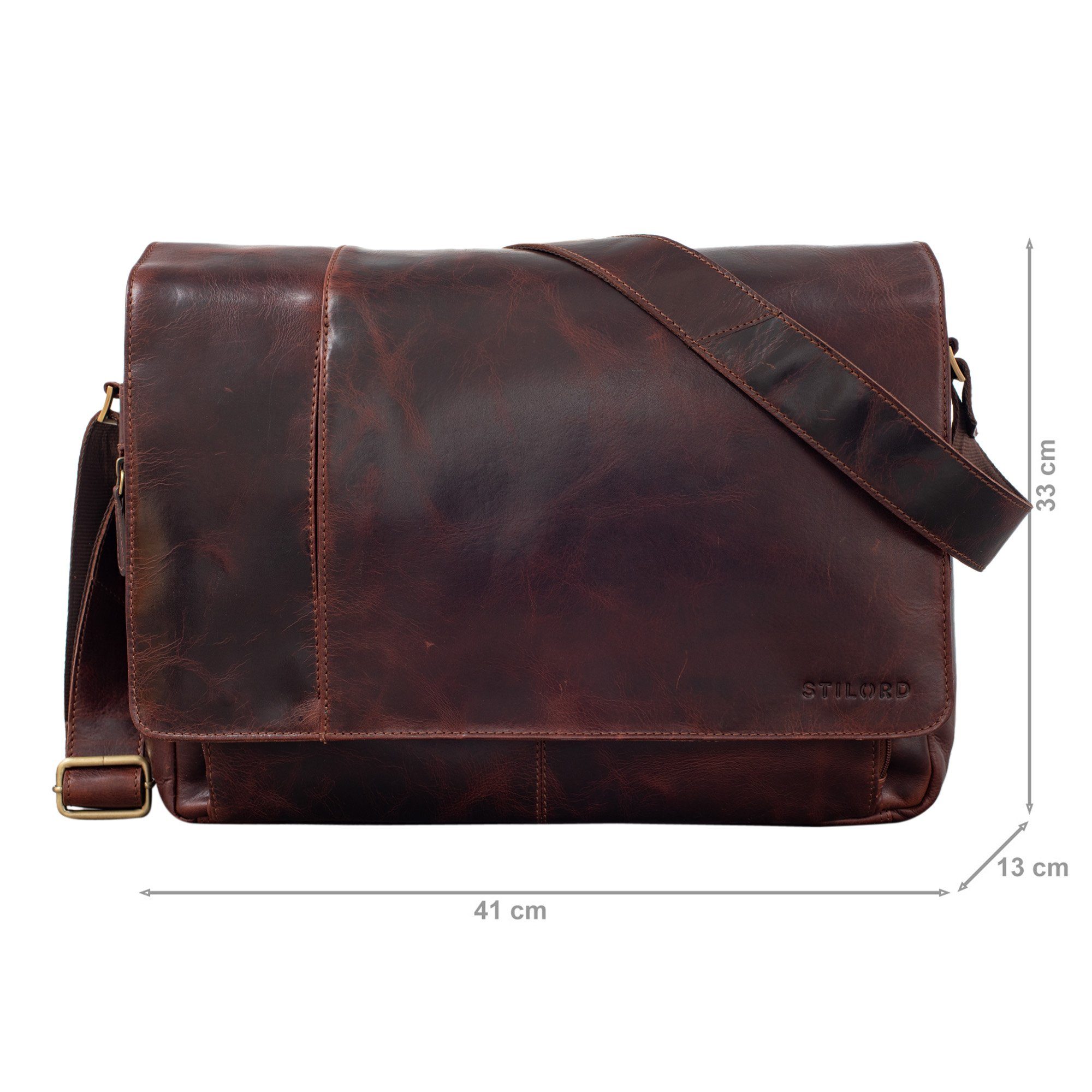 Umhängetasche cognac Zoll 15,6 dunkelbraun STILORD Laptop Herren "Elias" Laptoptasche -