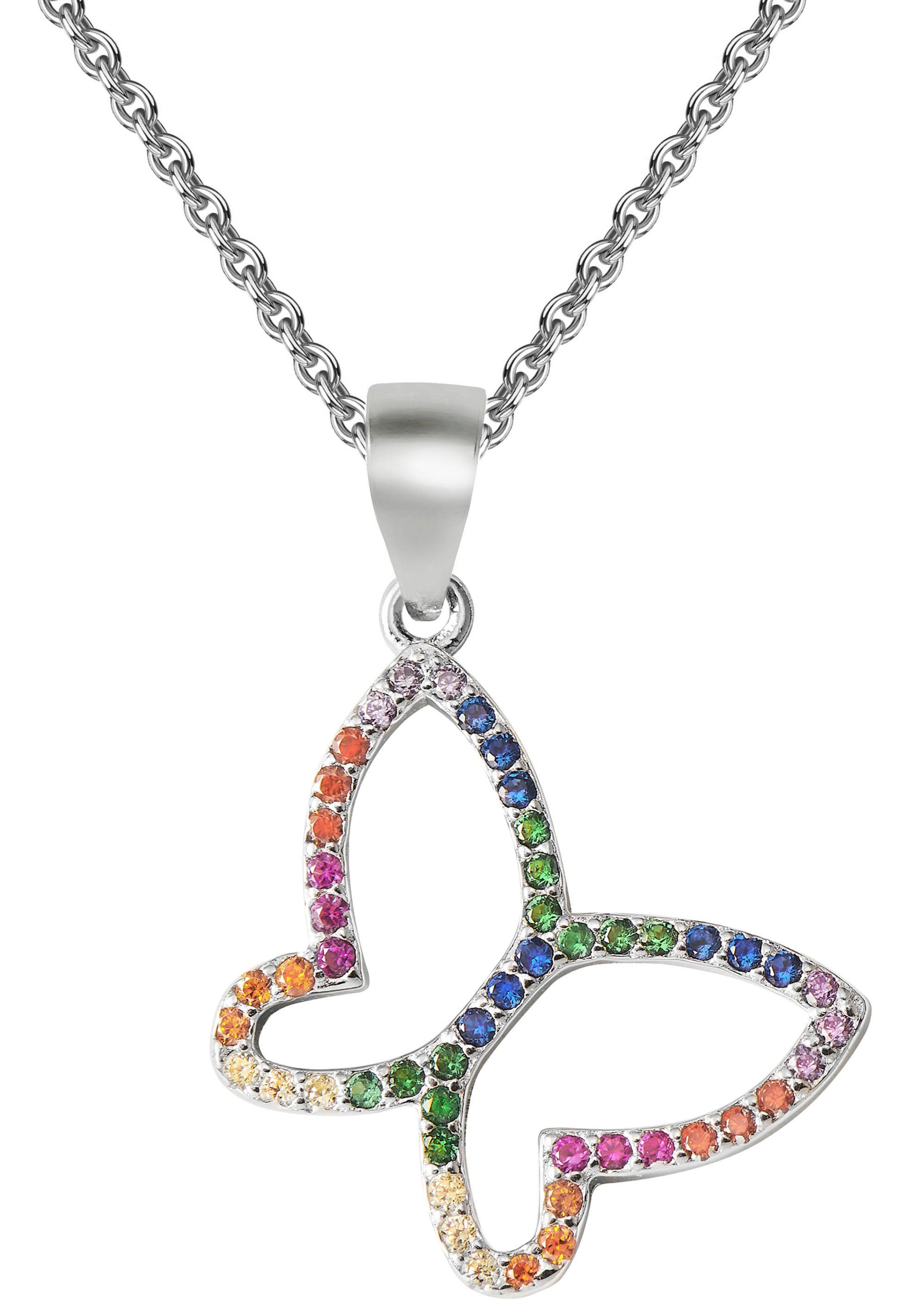 Firetti Kette mit Anhänger Regenbogen, Halskette Kleid, Anlass Sneaker! Halsschmuck Weihnachten Silber Geschenk silberfarben-grün-blau-hellgelb-rot-orange-violett 925 Schmuck Geburtstag zu Shirt, Jeans