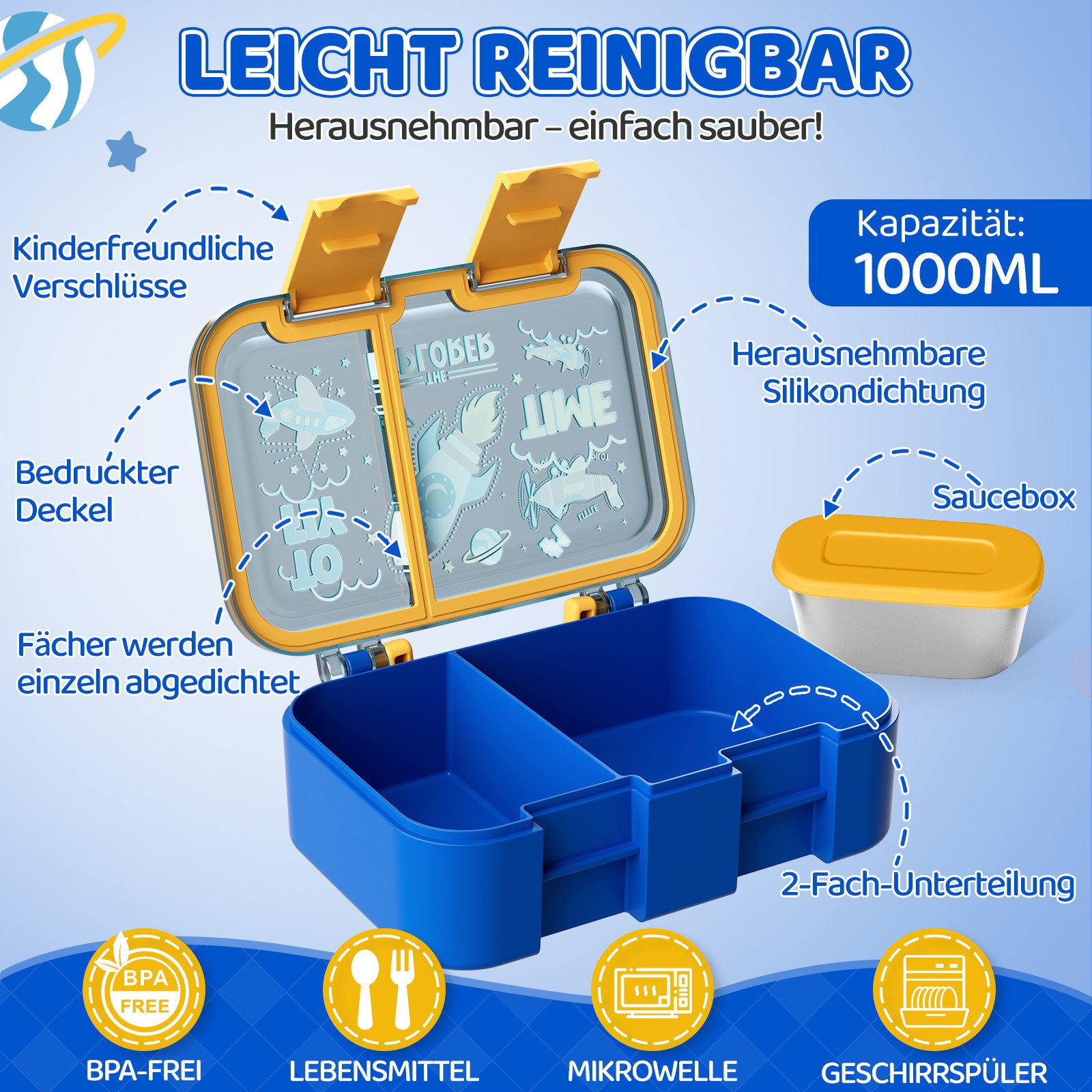 Bundviel Lunchbox Brotdose Kinder mit Fächern Bento Box Auslaufsicher Lunchbox