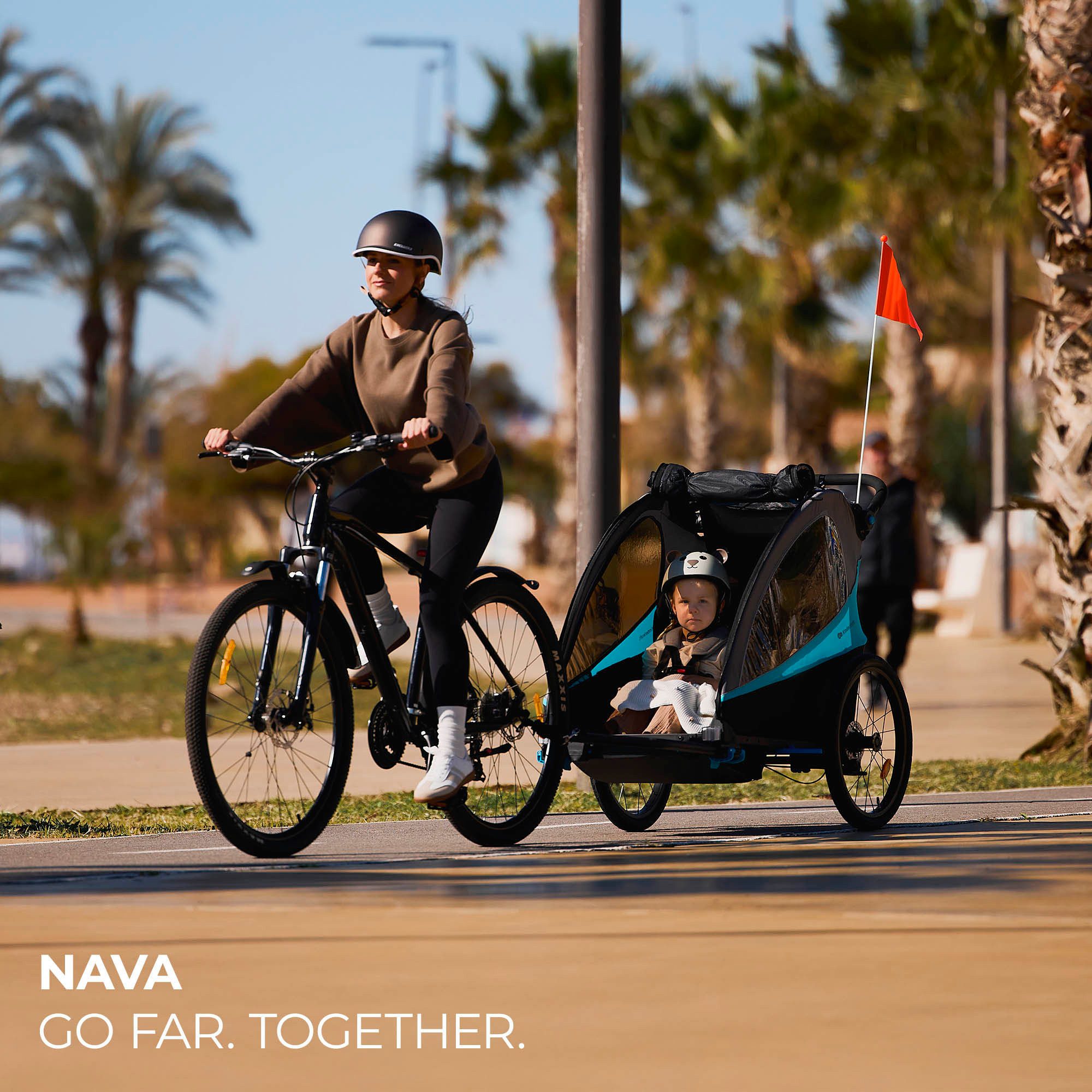 Kinderkraft Fahrradkinderanhänger NAVA, 3in1 Fahrradanhänger, Buggy & Jogger, Hand- & Fußbremse, für 2 Kinder