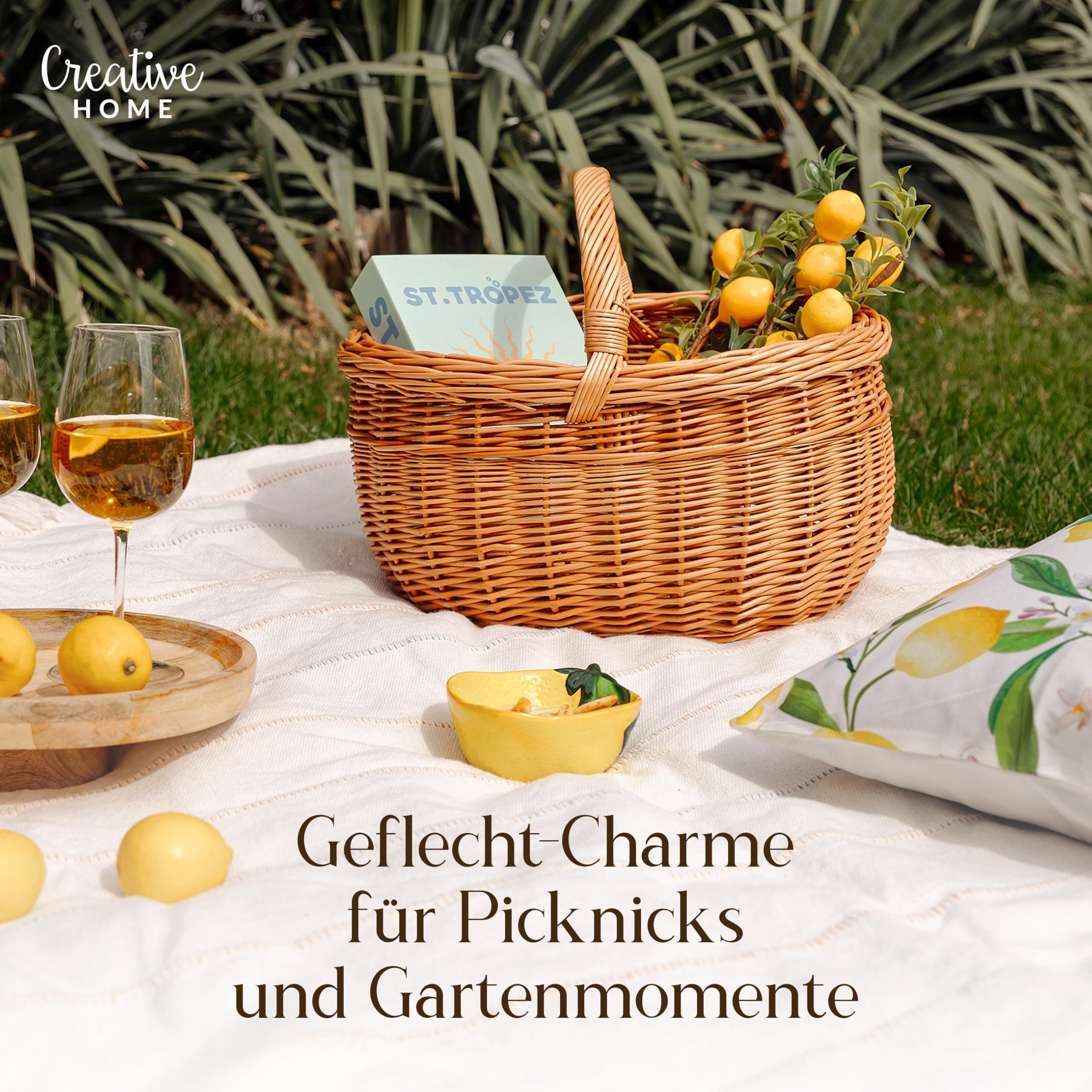 Creative Home Einkaufskorb Picknickkorb Stoffeinlage Weidenkorb