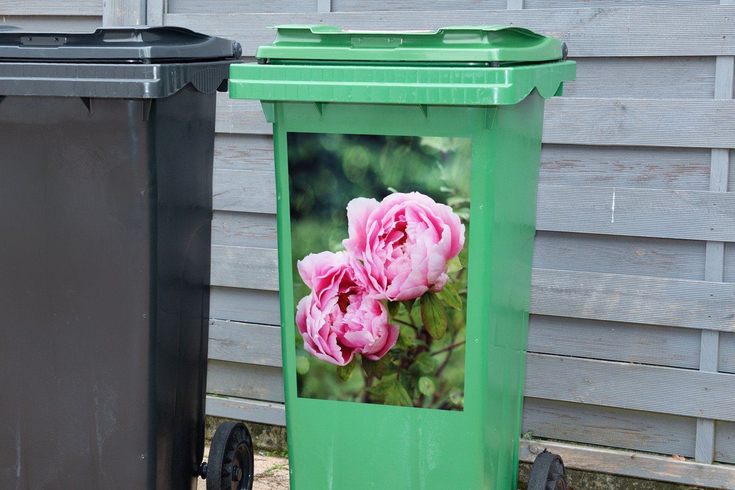 Mülleimer-aufkleber, Container, Abfalbehälter MuchoWow Garten Sticker, im Mülltonne, Wandsticker Rosa (1 Pfingstrosen St),