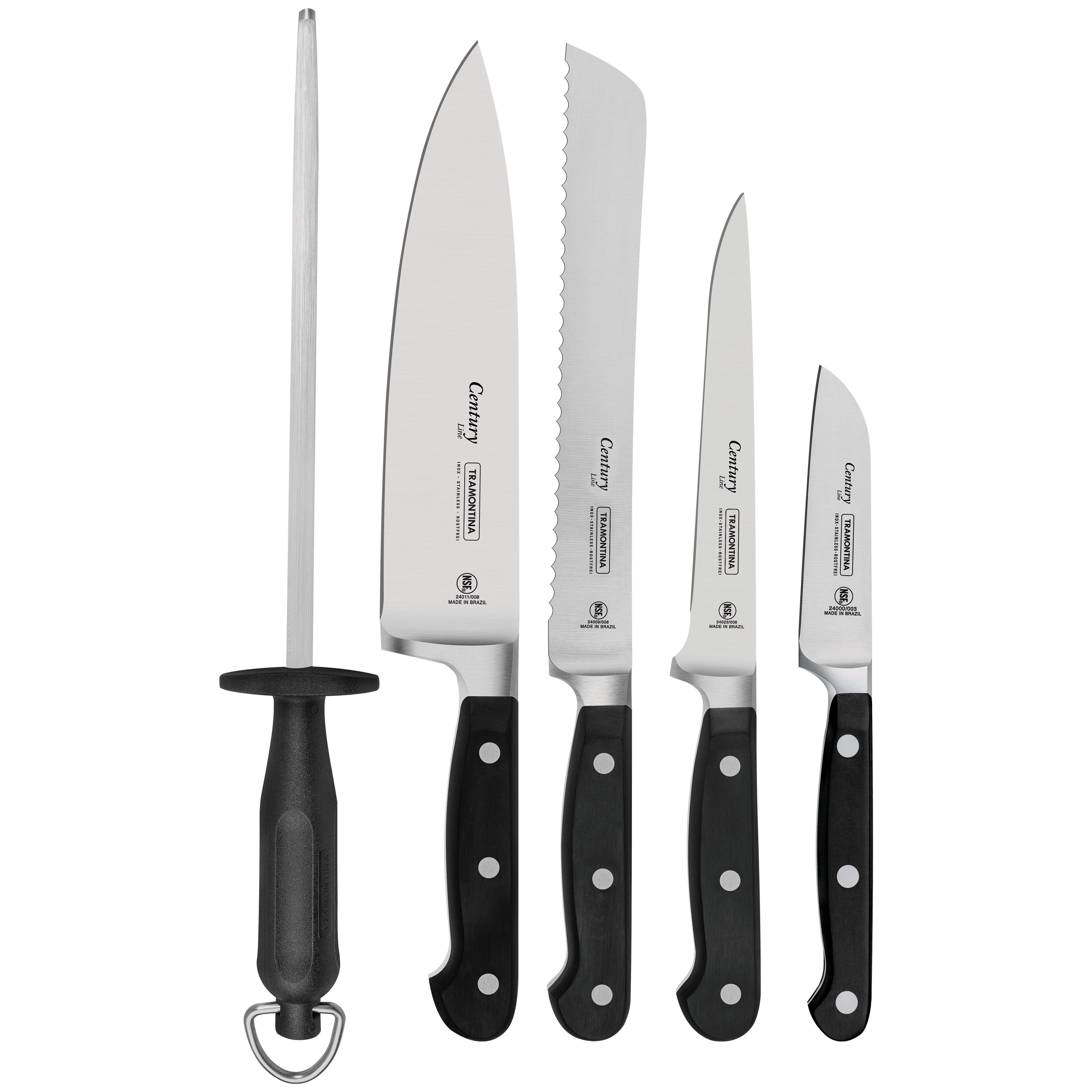 Tramontina Messer-Set CENTURY (Set, 6-tlg., 1 Wetzstahl, 1 Messertasche, 4 Messer), aus einem Stück geschmiedet, Chrom-Molybdän-Stahl, Sub Zero
