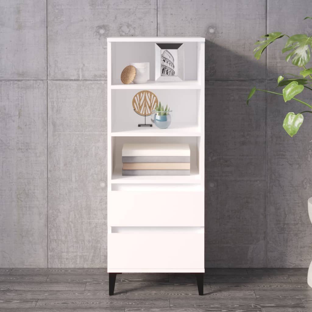 furnicato Highboard Hochwertiges in Weiß 40 x 36 x 110 cm (1 St), Beistellschrank mit 2 Schubladen, 3 Fächern und stabilen Metallfüßen