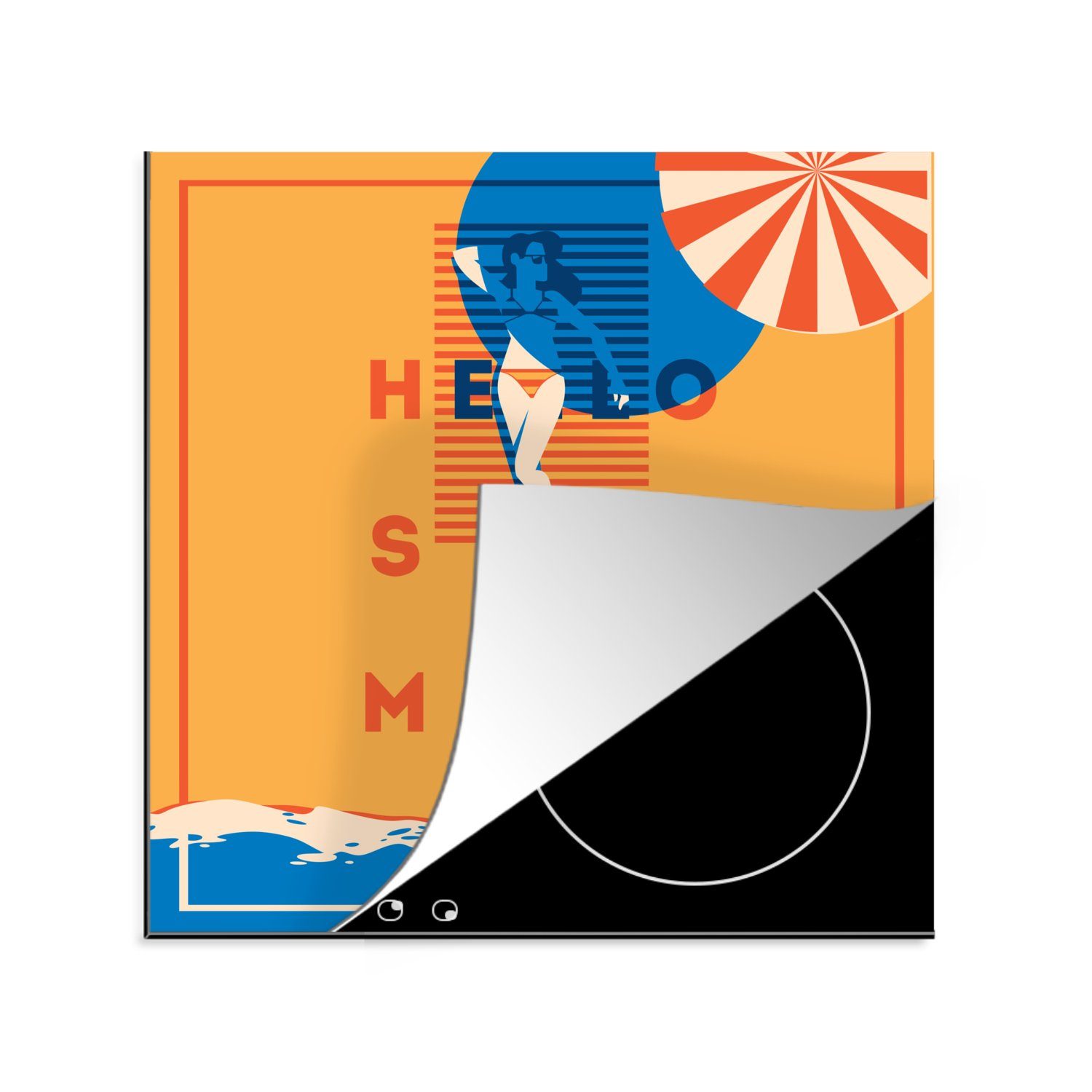 MuchoWow Herdblende-/Abdeckplatte Sprüche - 'Hallo Sommer' - Zitate - Sonnenschirm, Vinyl, (1 tlg), 78x78 cm, Ceranfeldabdeckung, Arbeitsplatte für küche