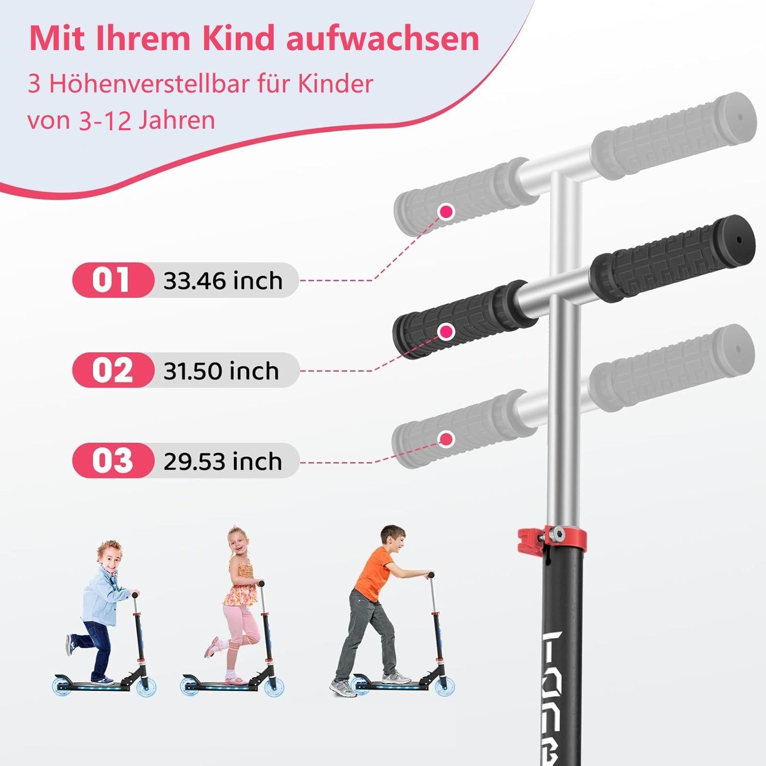 TONBUX Scooter Kinderroller mit coolen beleuchteten Stangen, Rädern und Pedal