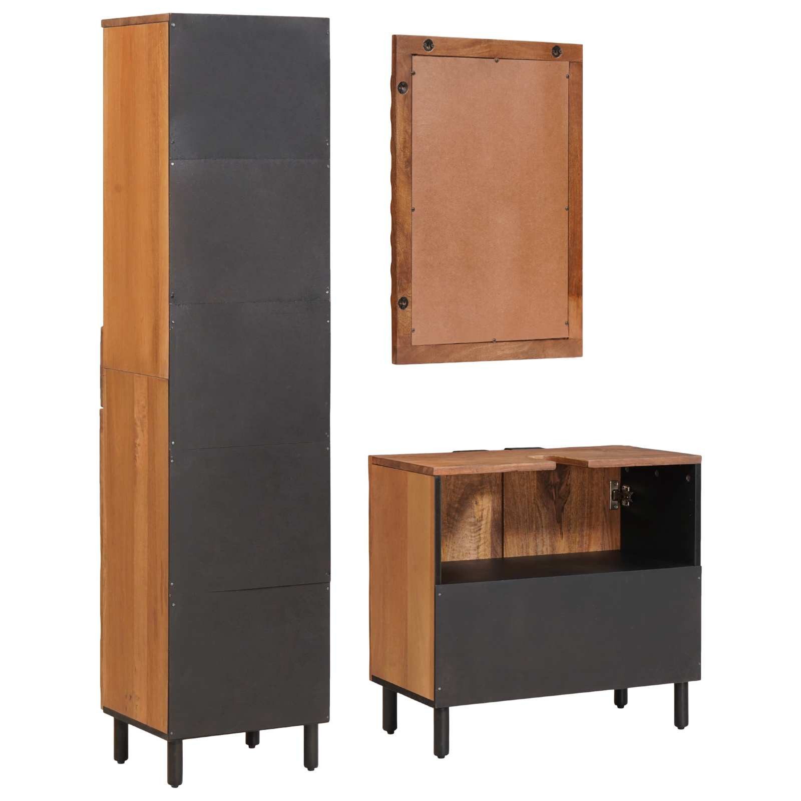 vidaXL Badezimmer-Set Badezimmer Sets mit Regal Braun Winish Massivholz, (3-St)