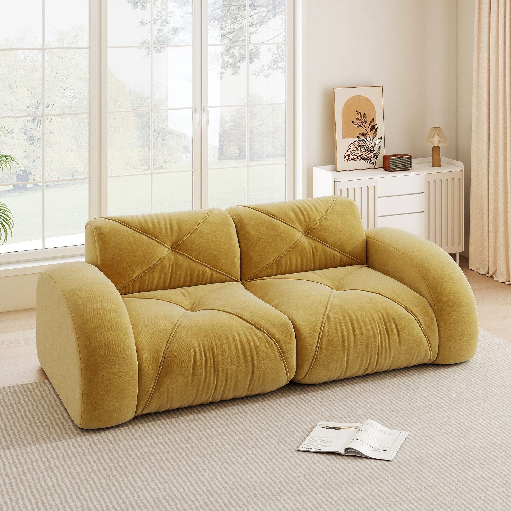 OKWISH Loungesofa 2–4-Sitzer-Modulsofa, mit vielfältigen Kombinationen, inklusive Hocker, L-/U-Form Optionen und ergonomischem Design für individuelle Wohnraumgestaltung 1 Teile