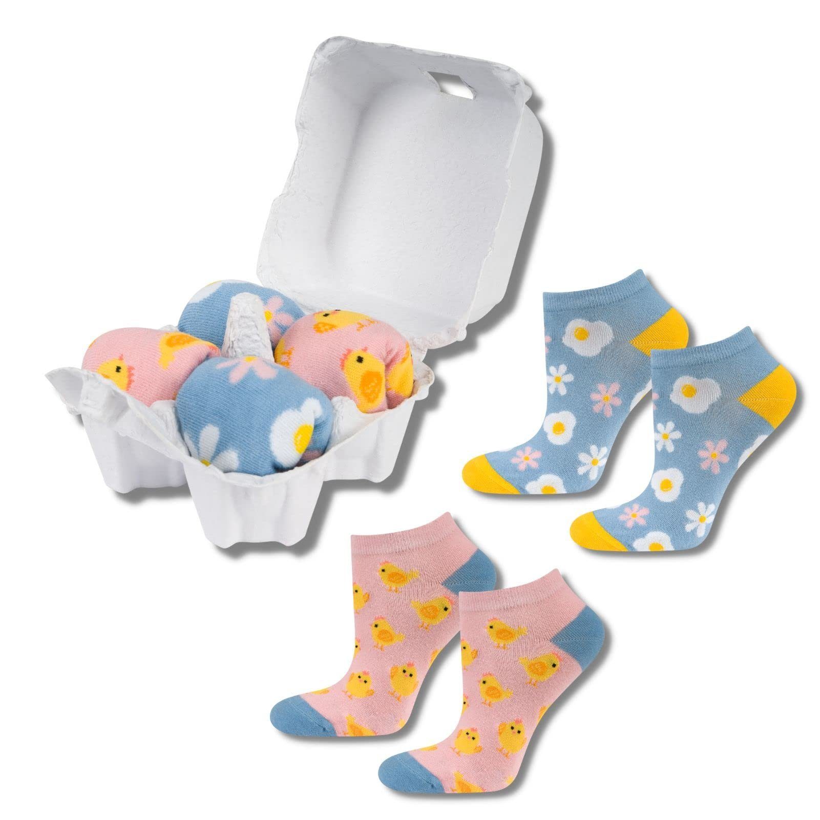 Soxo Socken Set) 2 Geschenke / Damen Männer 2-Paar, Ostern Socken Bunt Rosa (Box, Blau Größen Für