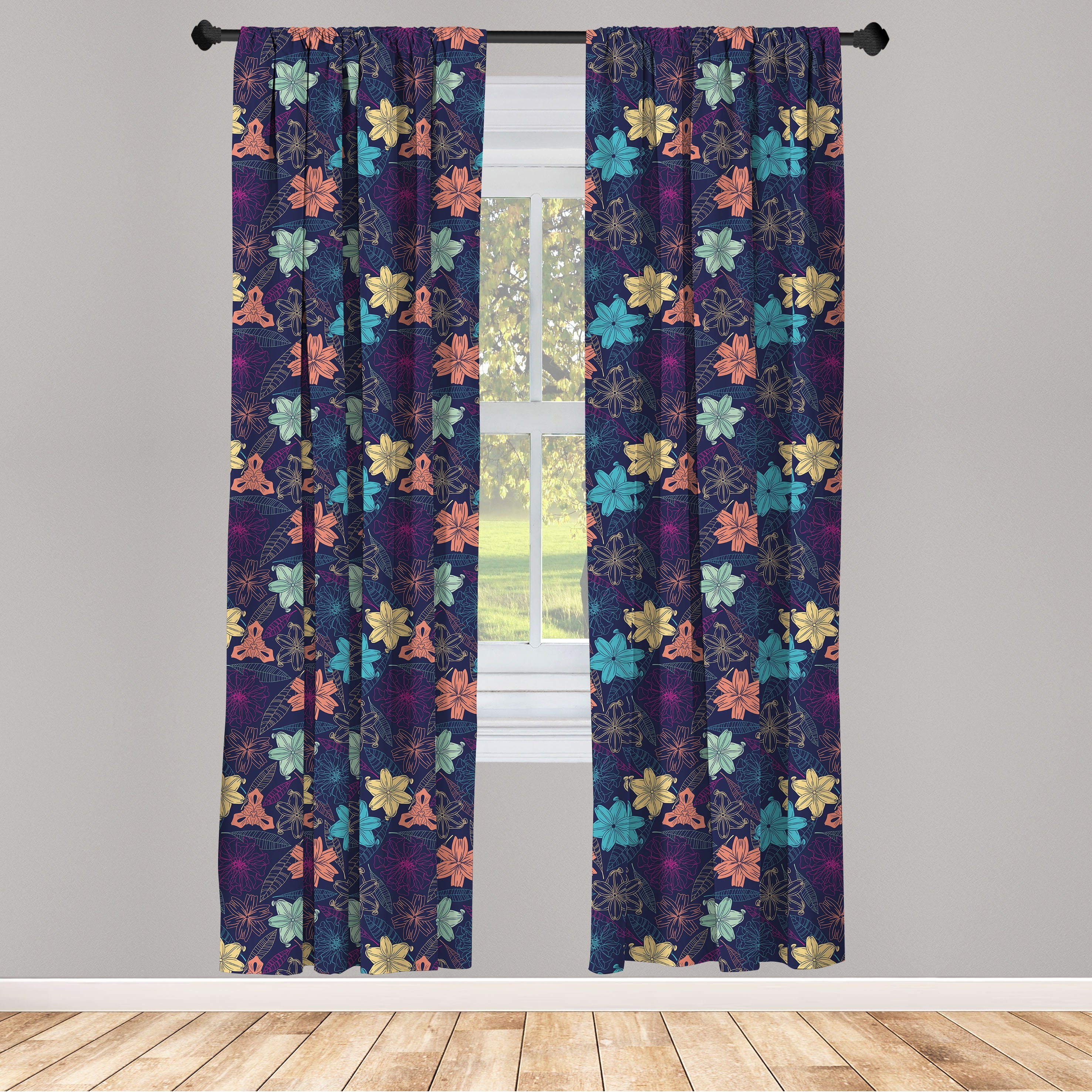 Gardine Vorhang für Blumen Schlafzimmer Wohnzimmer Design Hibiscus Dekor, Microfaser, Abakuhaus, Exotische