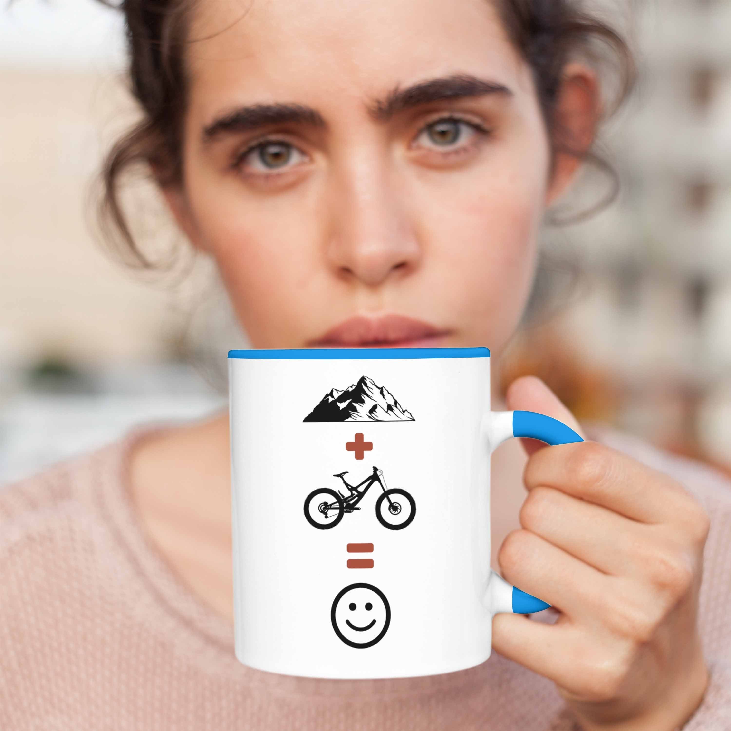 Trendation Tasse MTB Fahrer Berge Geschenk Geschenkidee Mountainbike Tasse Blau Downhill