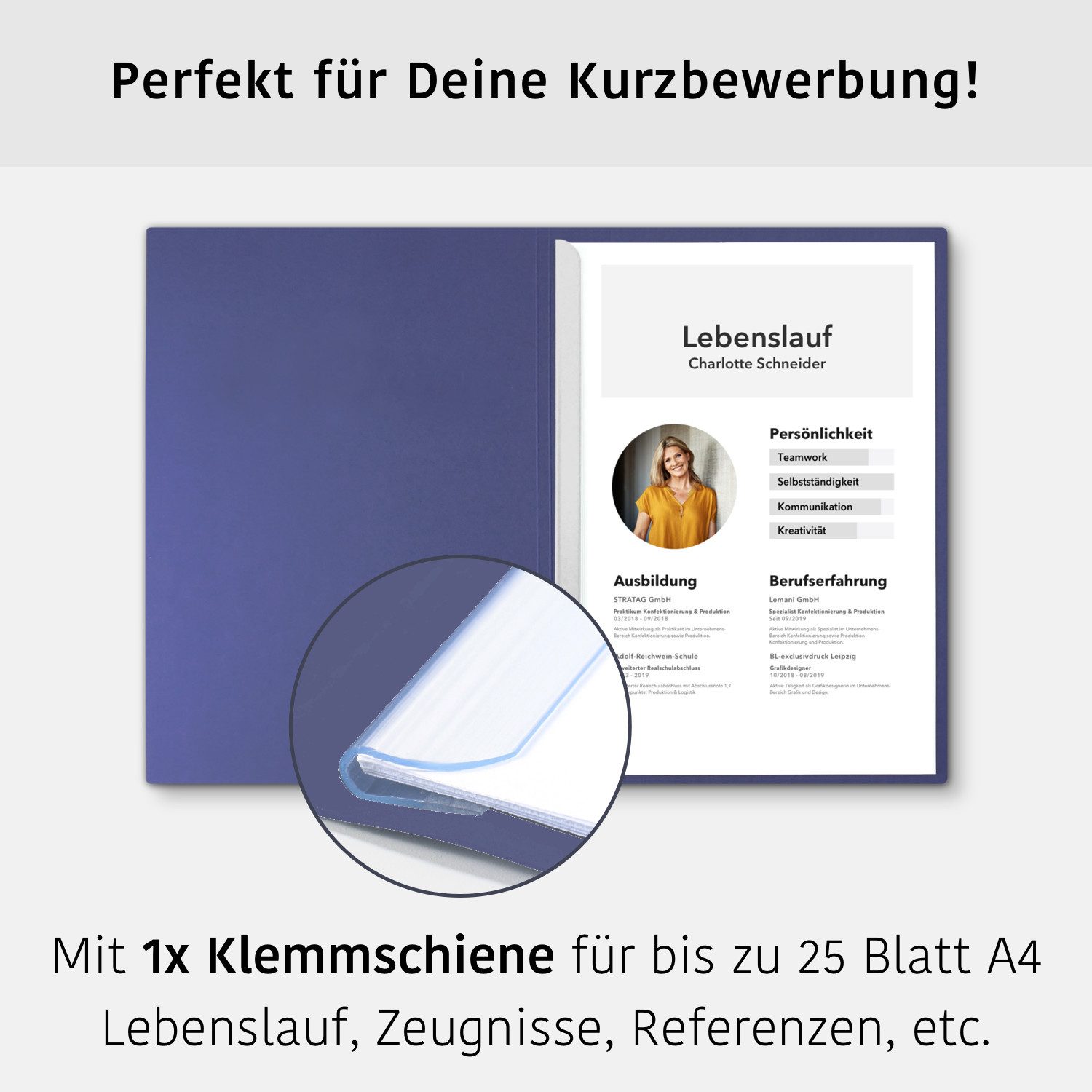 STRATAG Bewerbungsmappe in feinster Lederstruktur - 10 Stück 1-teilig mit 1 Klemmschiene (Set, 10-St., mit hochwertiger Relief-Prägung BEWERBUNG), direkt vom He – Bild 2 von 5