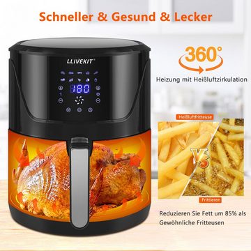 LLIVEKIT Heißluftfritteuse, 1400 W, mit 5 Liter, Digitalem LED-Touchscreen