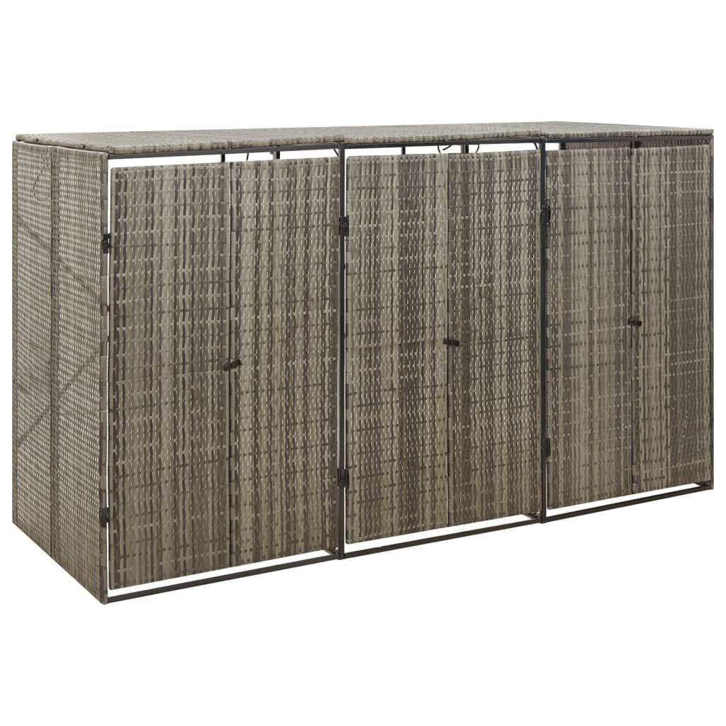 vidaXL Mülltonnenbox Mülltonnenbox für 3 Tonnen Grau 207x80x117 cm Polyrattan Verkleidung