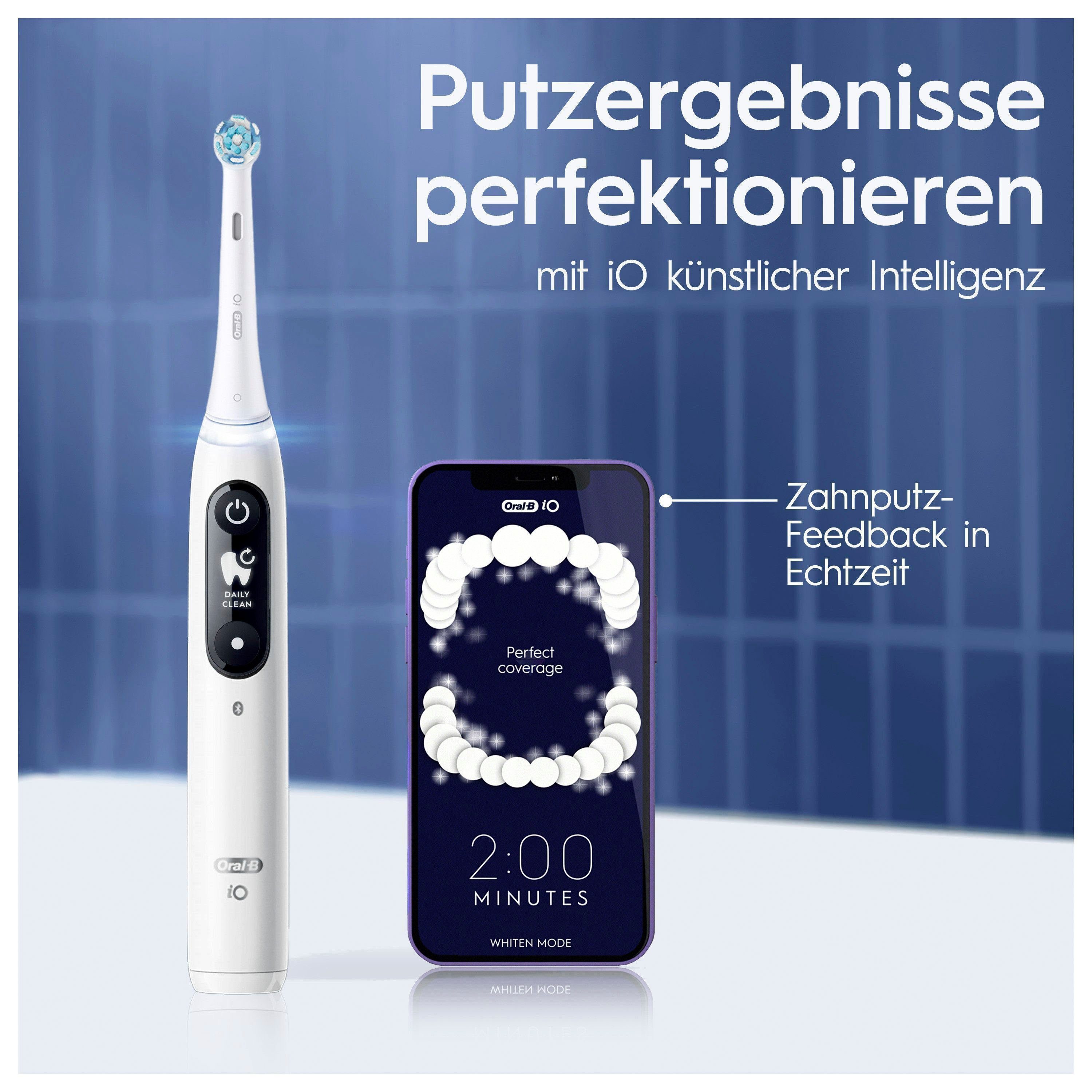 Magnet-Technologie, Oral-B iO Zahnbürste Putzmodi, Aufsteckbürsten: 5 white Display, Reiseetui Elektrische St., mit 2 7, alabaster